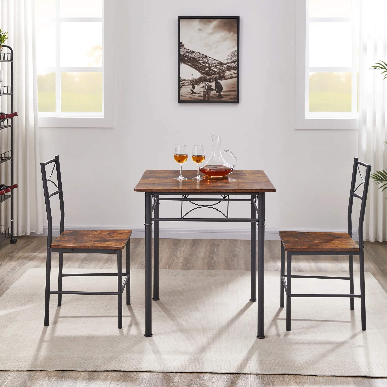 YLtoohoom 3-Piece Kitchen Dining Room Table Set Retro Brown Chair