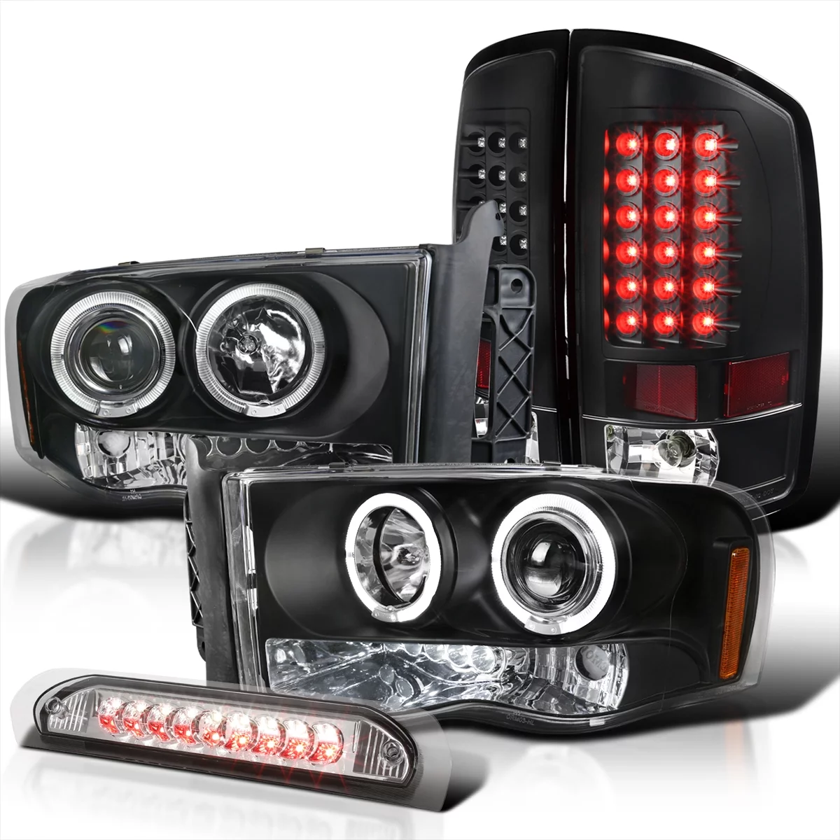 Spec-D Tuning Chrome Halo Projector Headlights W/White LED Fog Lamps Compatible with Dodge Ram Left + Right Pair Headlamps Assembly