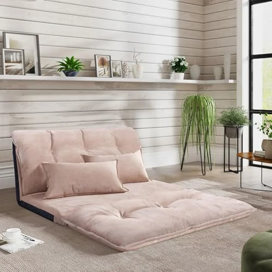 Lazy Sofa Adjustable Folding Futon Sofa Video Gaming Sofa with Two Pillows