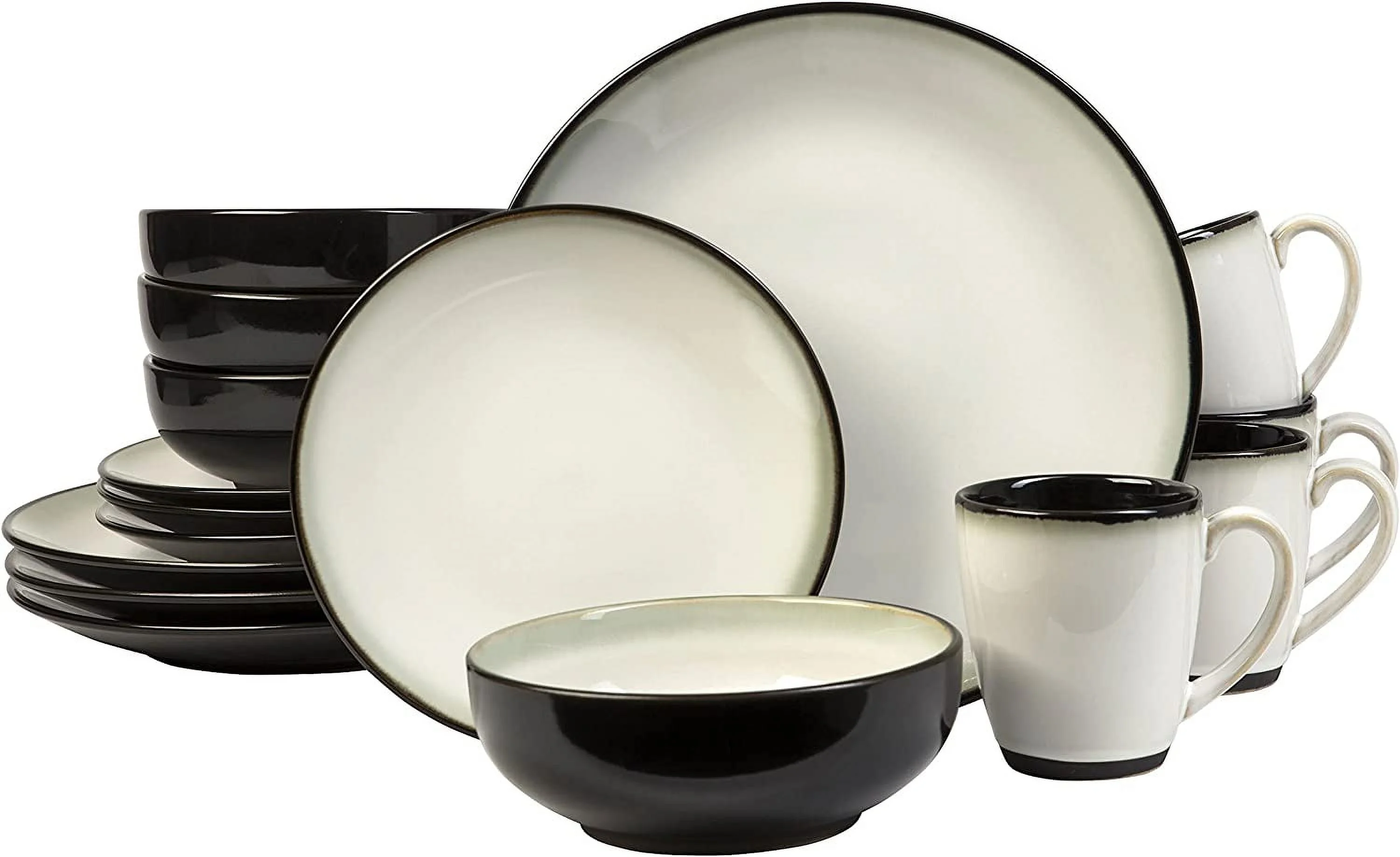 Nova 16-Piece Ceramic Dinnerware Set With Round Plates And Mugs, Black
