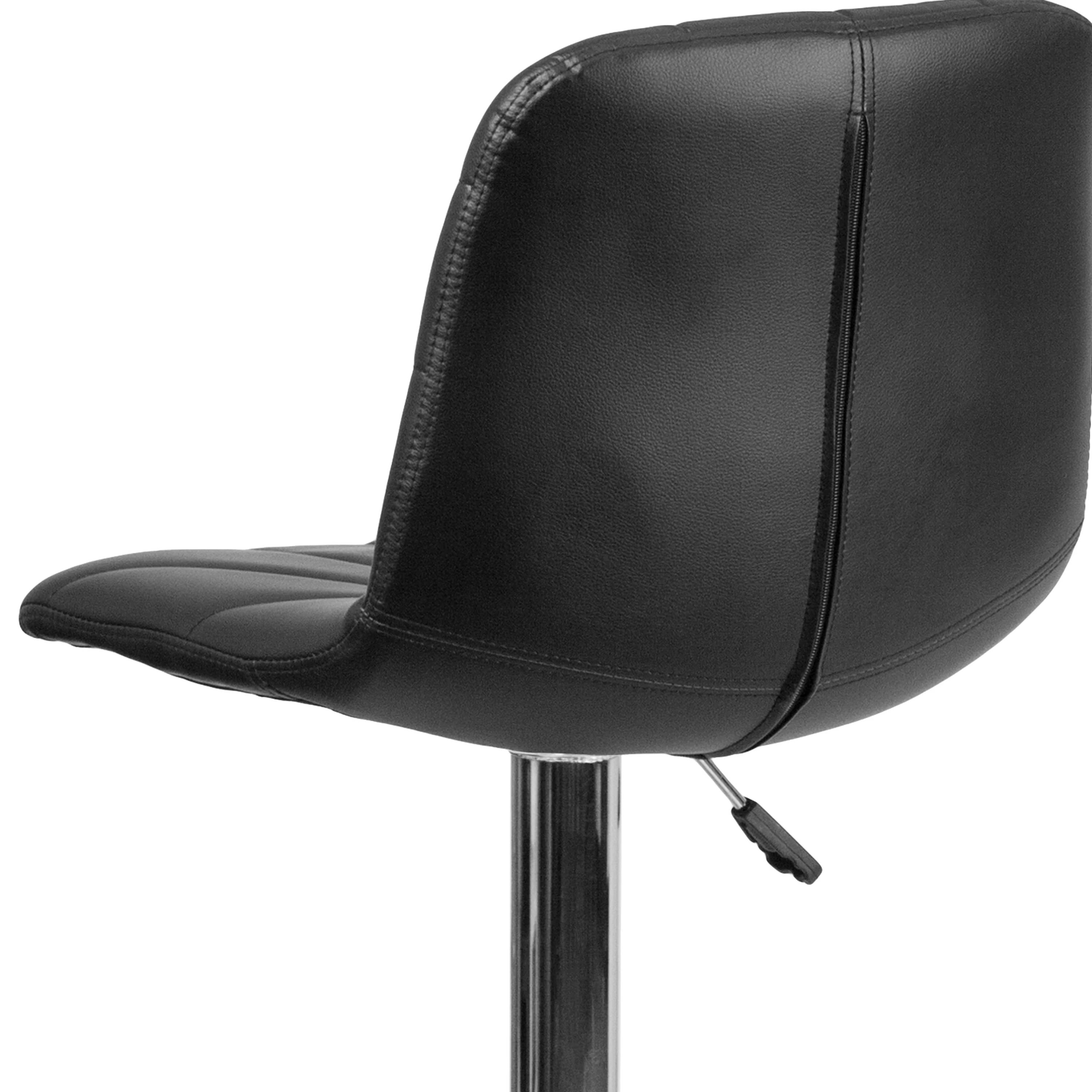 Emma + Oliver Black Vinyl Embellished Stitch Adjustable Height Barstool