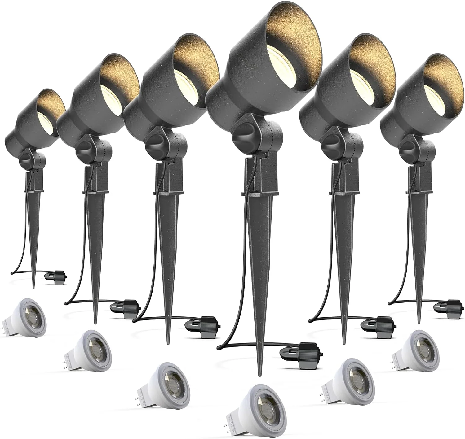 MINGFENG 6 Pack Low Voltage Landscape Spotlight 3W LED Outdoor Landscape Lighting Kits 200 Lumen Black Waterproof Flood Lights 12V 3000K Warm White Metal Tree Lights for Garden & Yard
