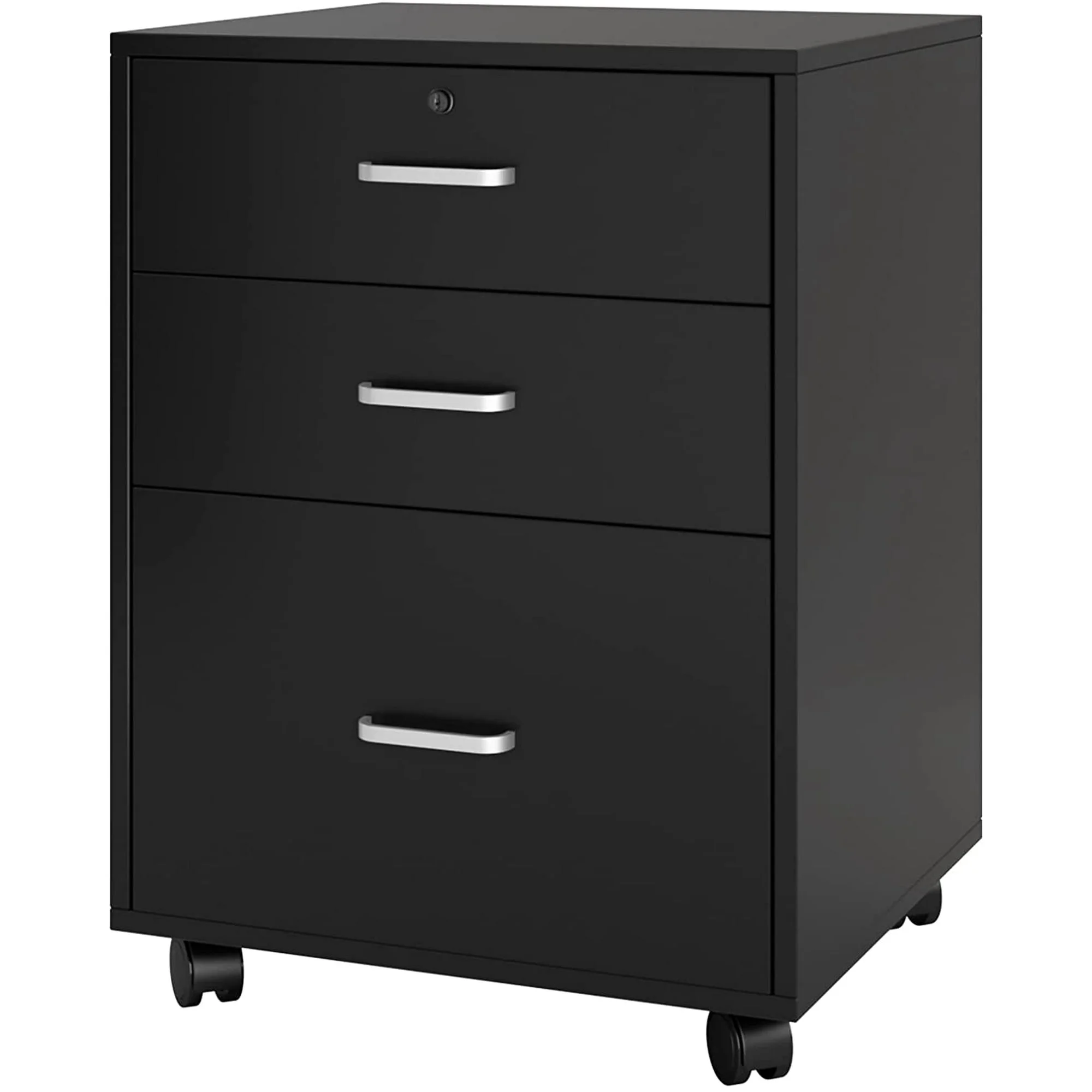 Soges 3 Drawer Mobile File Cabinet, Rolling Filing Cabinet, Modern Office Cabinet with Lock and Wheels, Black