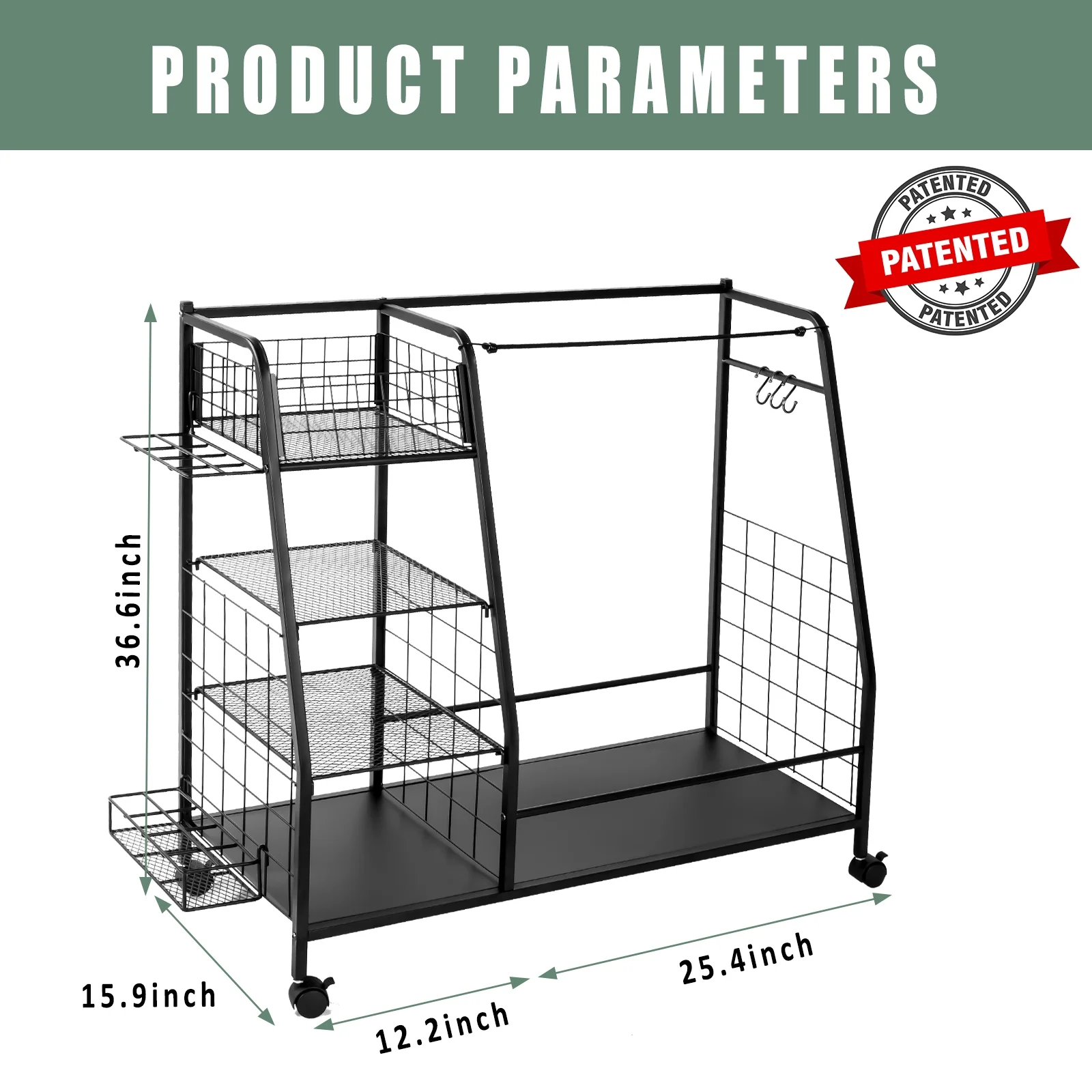 Golf Storage Rack - Garage Organizer with Side Golf Clubs Holder - Extra Large Golf Bag Stand for 2 Golf Bags - Golf Accessories Organizer with Wheels and Leveling Feet - Easy Assemble