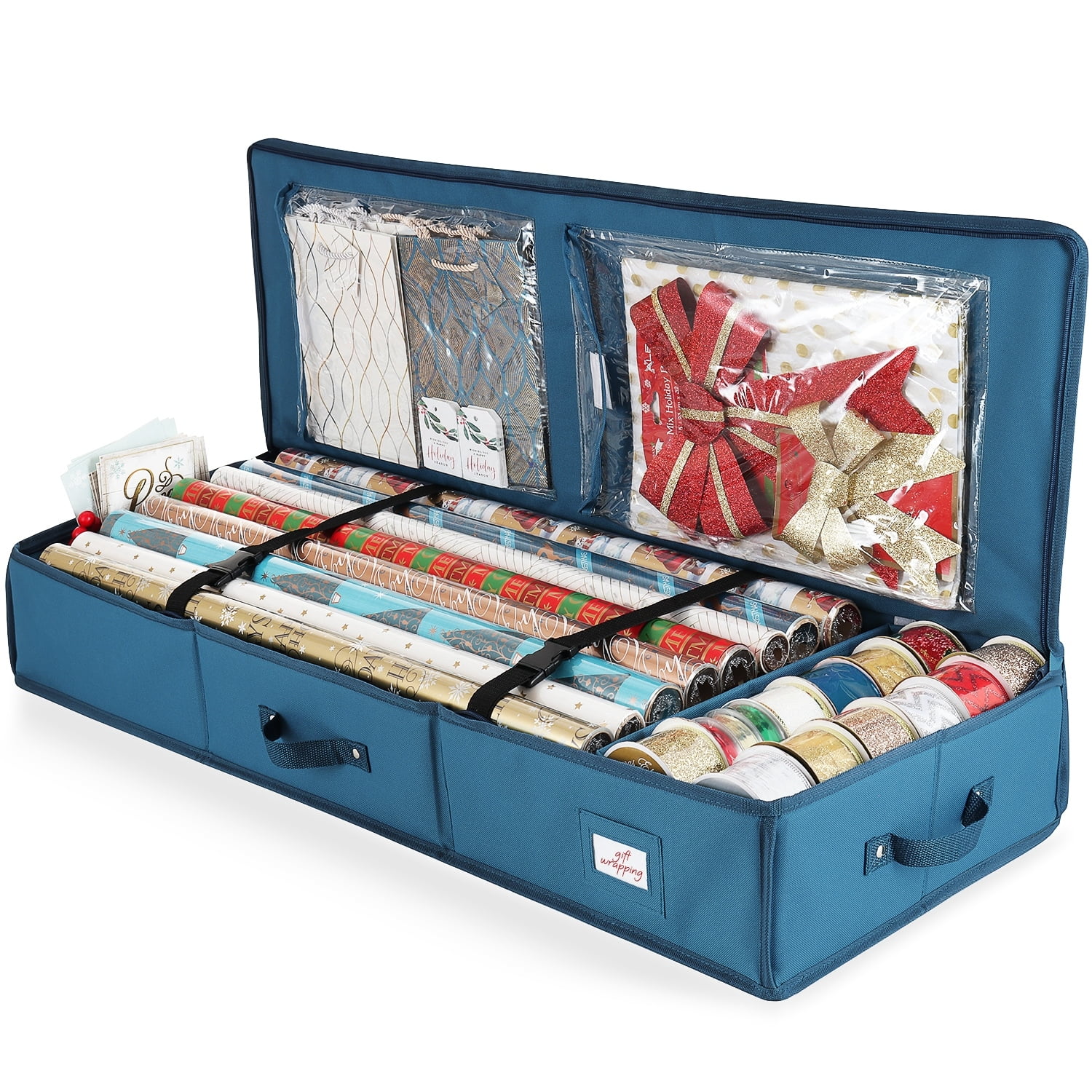 Hearth & Harbor Christmas Wrapping Paper & Holiday Accessories Storage Organizer Box Heavy Duty