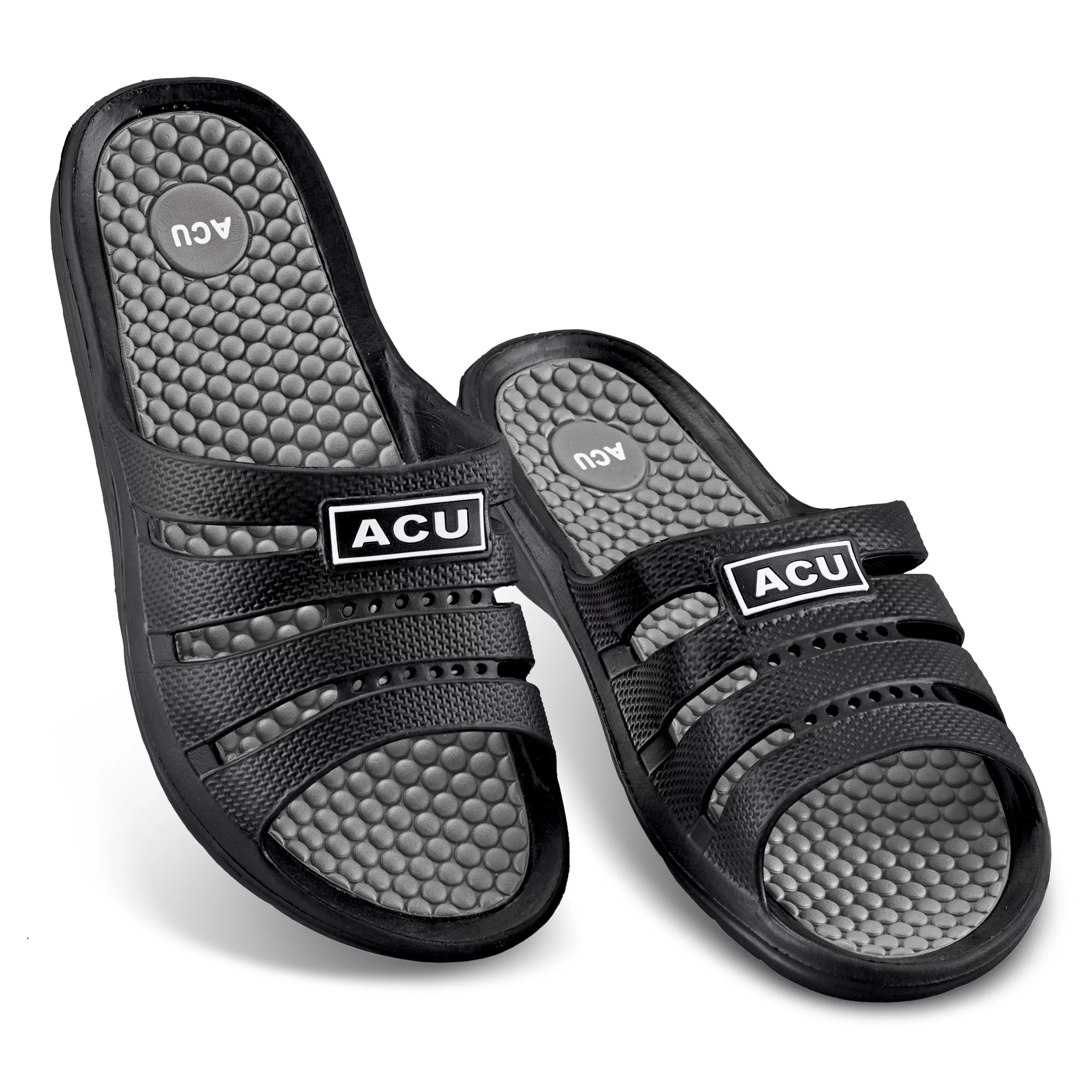 Collections Etc Lightweight Massaging Comfort Waterproof Slides - Helps Enhance Circulation in Feet for Indoor and Outdoor Use, Black, 11