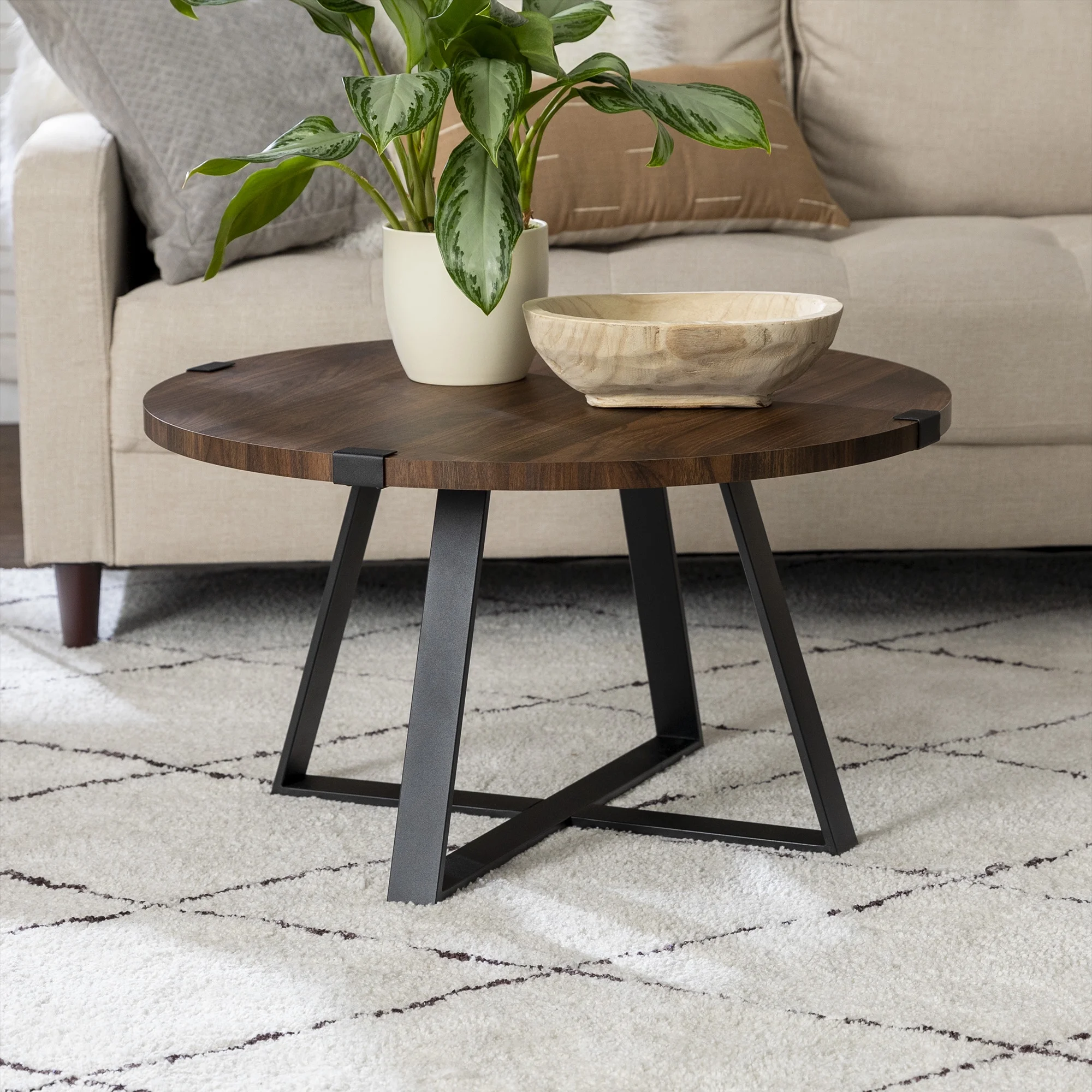 Slate Wrap Leg Dark Walnut Coffee Table by Walker Edison