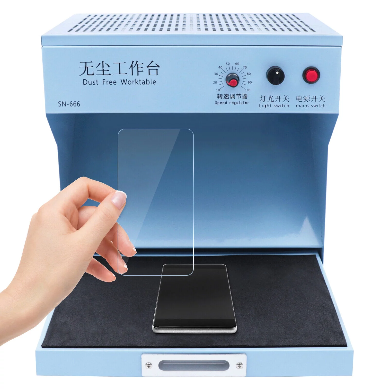 Miumaeov Mini Dust Free Room Worktable Portable Laminar Air Flow Clean Bench Workstation Adjustable Wind Speed for Phone Repair