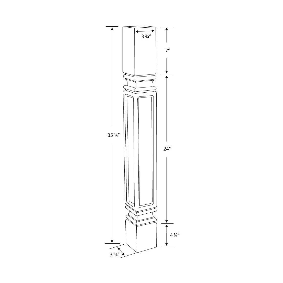 Designer's Edge Millwork 35-1/4 in. High x 3-3/4 in. Wide x 3-3/4 in. Depth Unfinished North American Solid Red Oak Mission Kitchen Island Leg 4 Pack