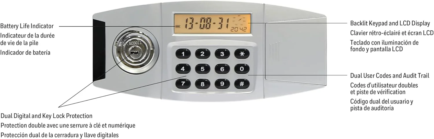 YANRUI - 2113 Steel Fireproof and Water Resistant Security Safe with Dual Digital Lock and Key Protection, 0.6-Cubic Feet, Black