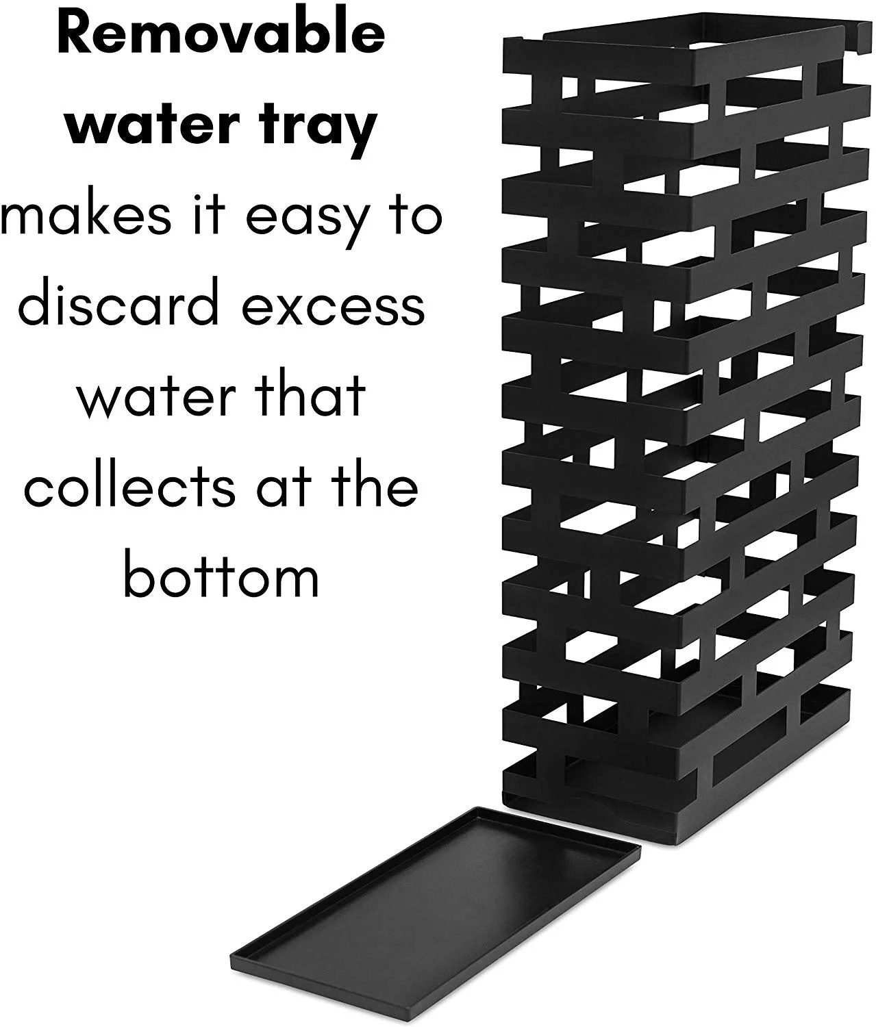 BirdRock Home Umbrella Holder Stand with Removable Water Tray - Line Design - Black