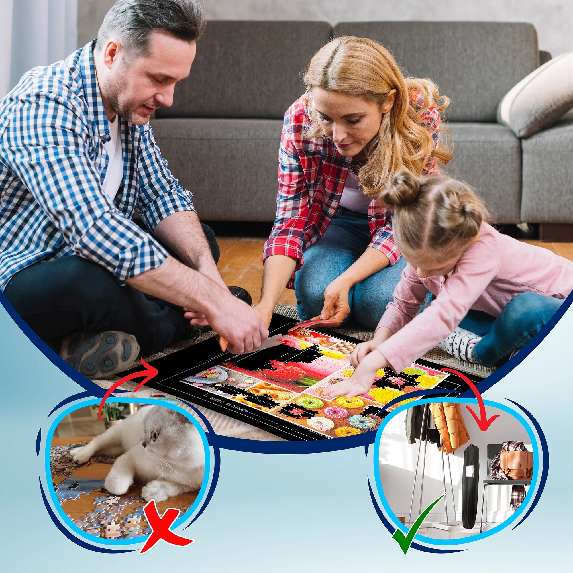 Jigsaw Puzzle Mat Roll Up Fits 500 1000 1500 Pieces Felt mat Puzzle Mats Stow and Go Puzzle Saver (Black)