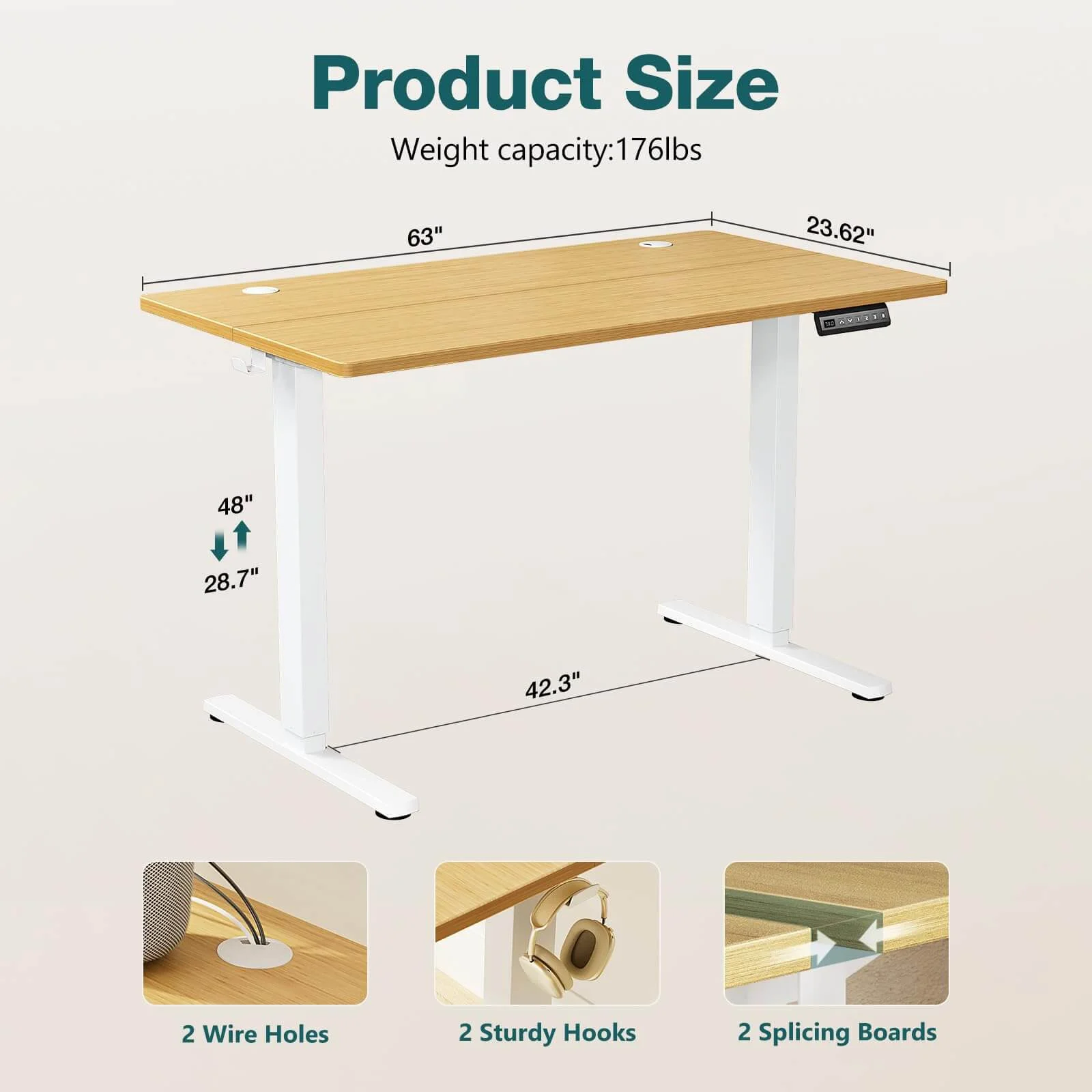 CoSoTower Electric Height Adjustable Standing Desk,Sit to Stand Ergonomic Computer Desk,Yellow,63'' X 24