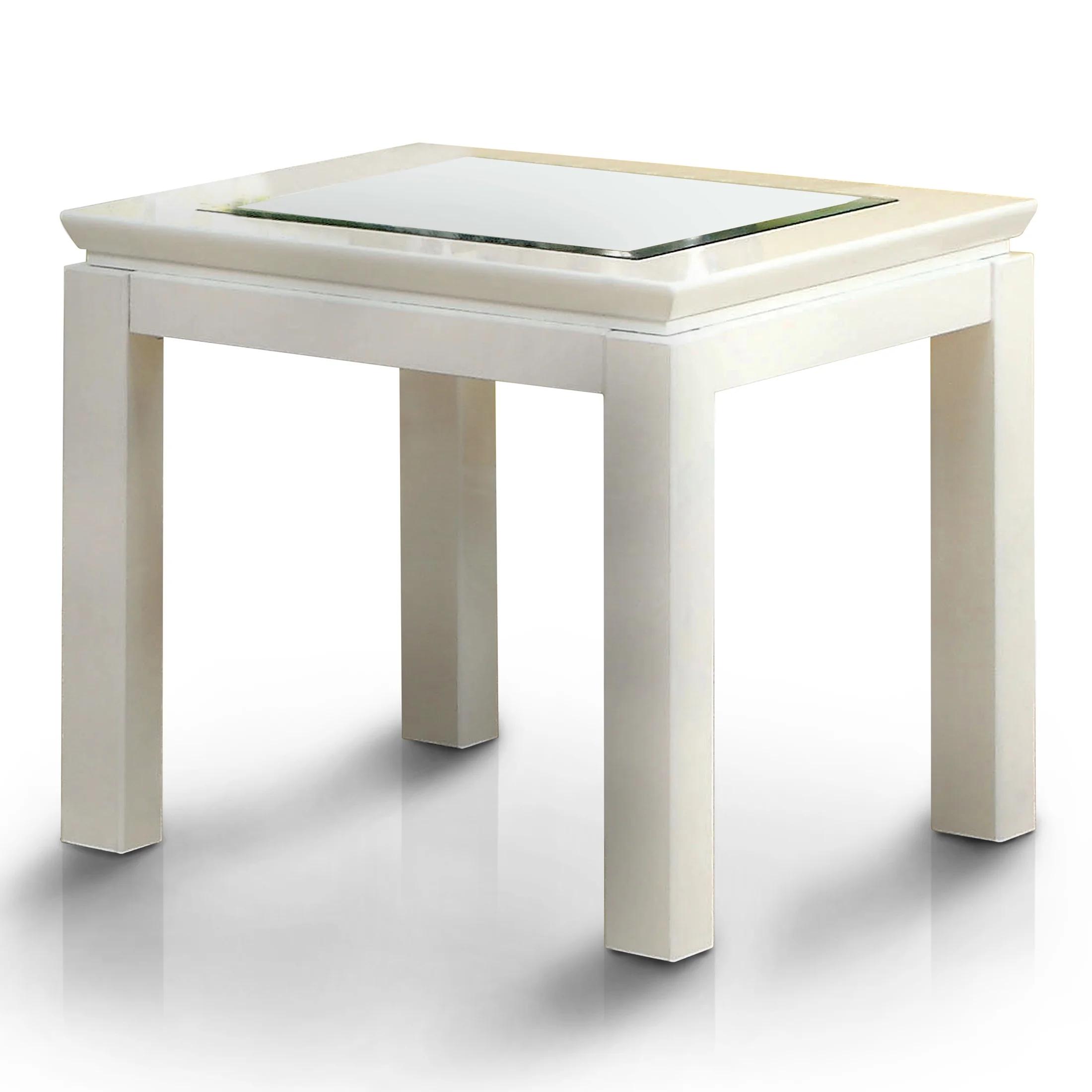 Furniture of America Lalia Glass Top End Table, White