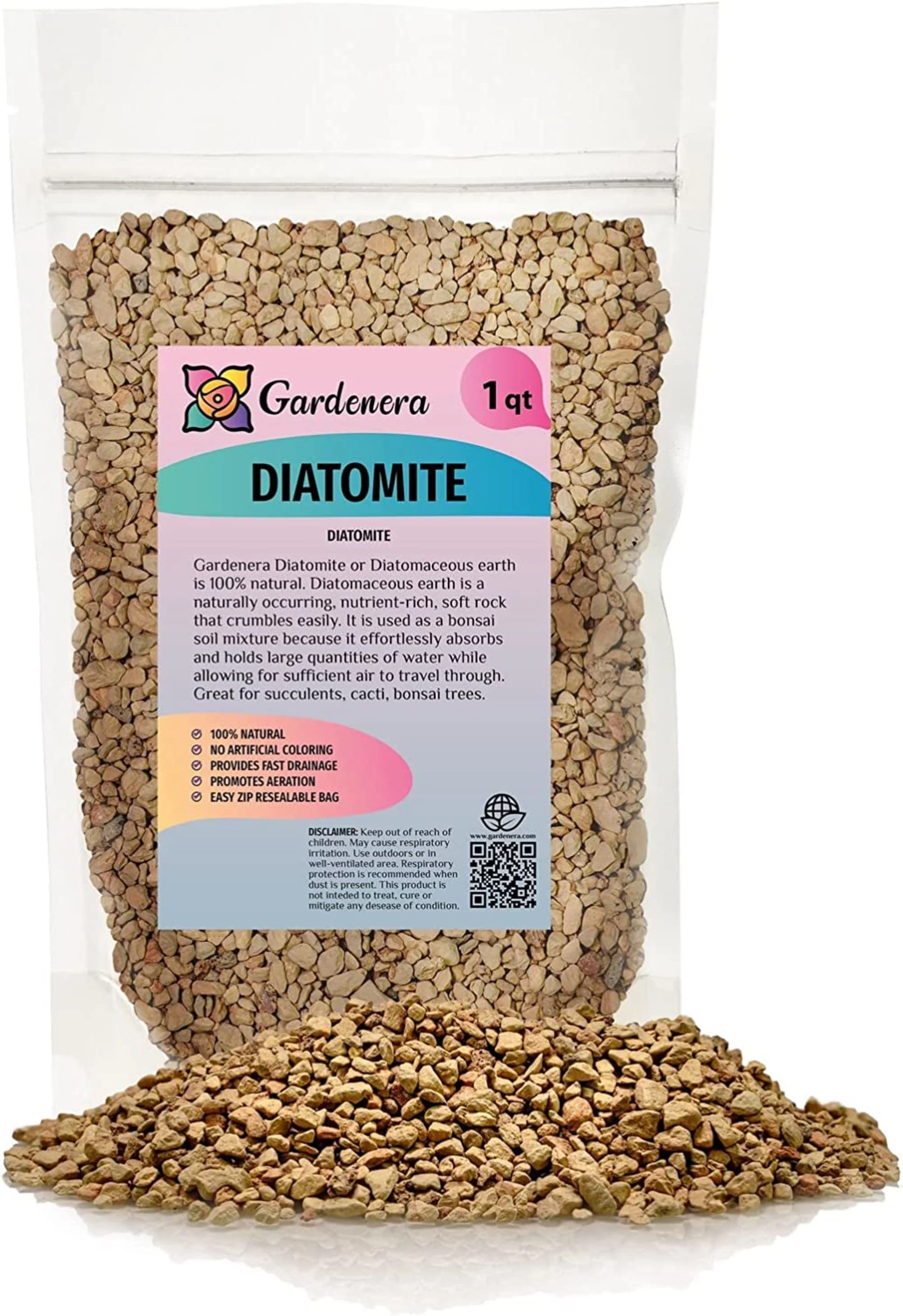 GARDENERA Diatomaceous Earth (Diatomite) Soil Additive | Aids Drainage | Creates Soil Structure for Roots - (1 Quart Bag)