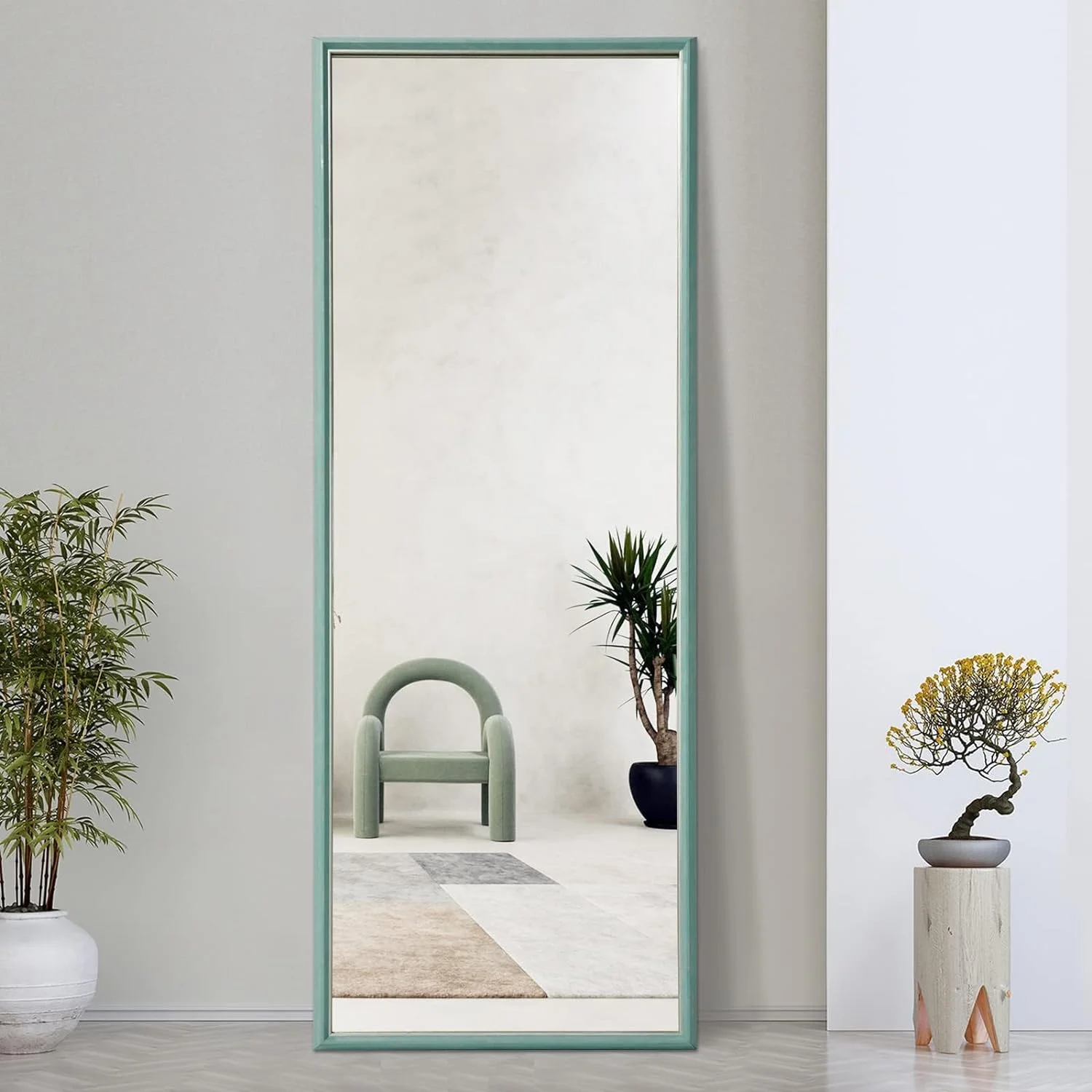Full Length Mirror 65x22 Inch Floor Mirror, Large Rectangle Mirror with Sturdy Wood-Like PS Frame, Standing Hanging Leaning Against Wall Mirror for Home Farmhouse, Light Blue