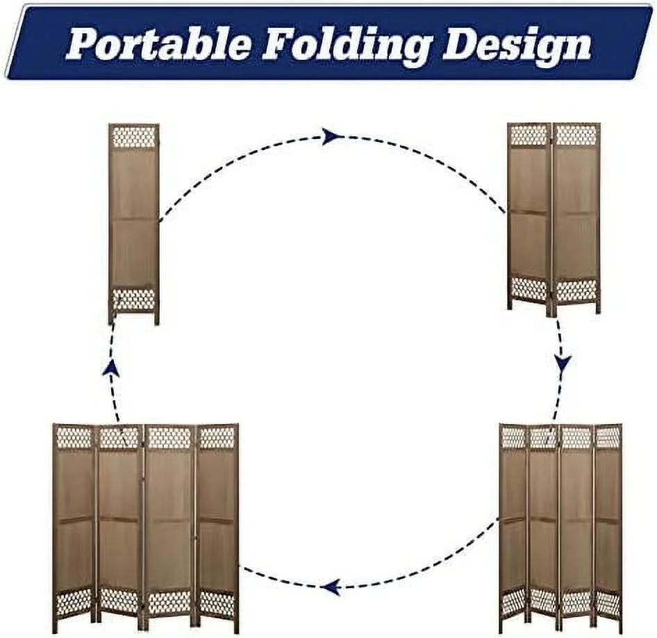 ZWNLKQG 4 Panel Louver Room Divider  5.6ft Tall Wood Partition Room Dividers and Folding Privacy Screens  Freestanding Room Separators Divider Wall  Natural