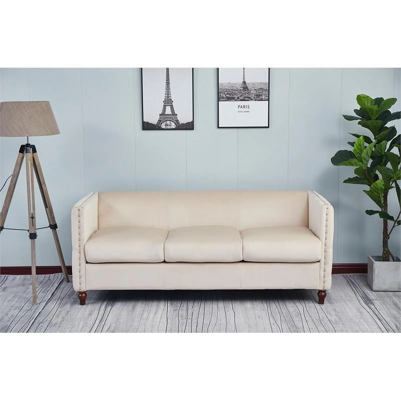 Home Square 3-Piece Set with Velvet Livingroom Sofa and 2 Chairs in Beige