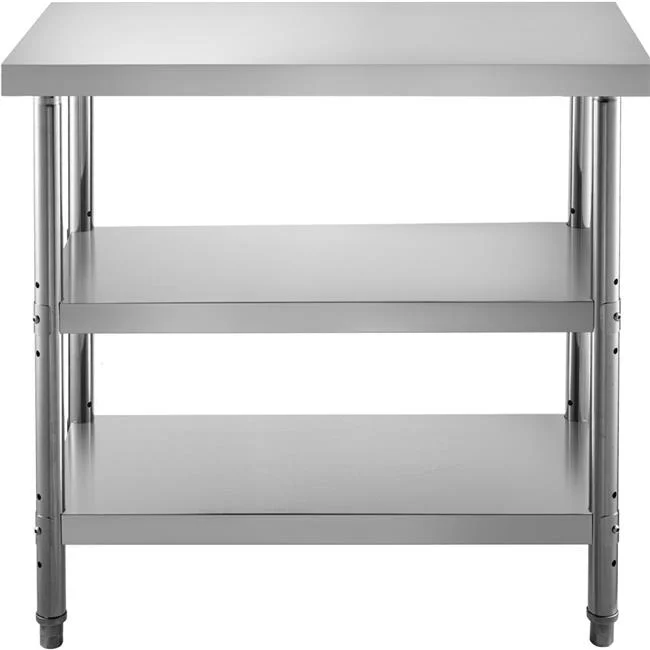 Vevor  36 x 18 x 34 in. Commercial Stainless Steel Table, 2 Adjustable Undershelf BBQ Prep Table, Silver