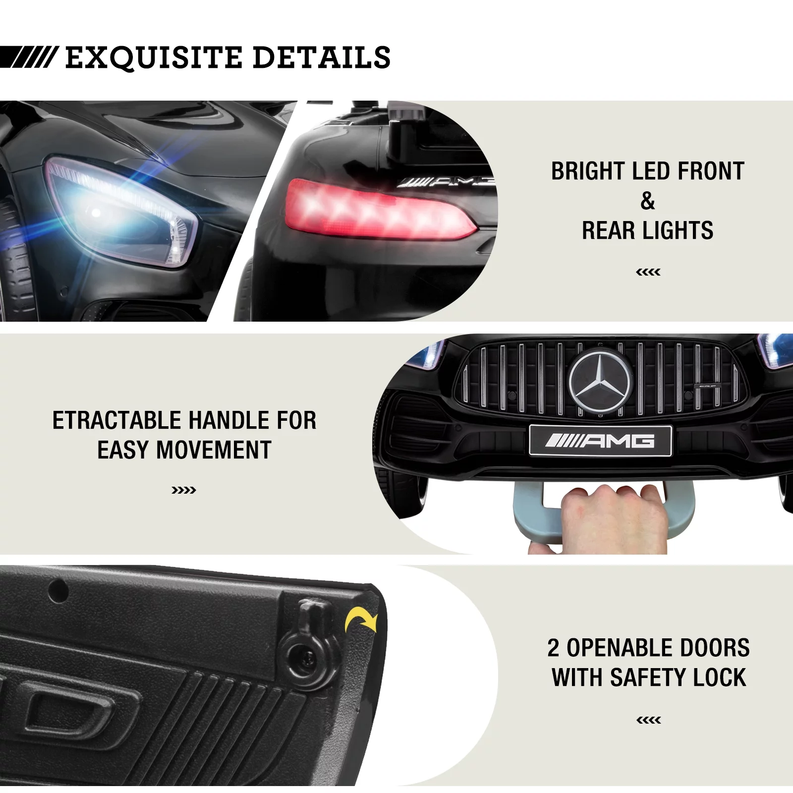 JOINATRE 12V Kids Ride on Car, Licensed Mercedes Benz AMG GTR Electric Cars, Battery Powered Ride on Toys with Remote Control, 3 Speeds, Music, LED Lights and Safety Belt, Black