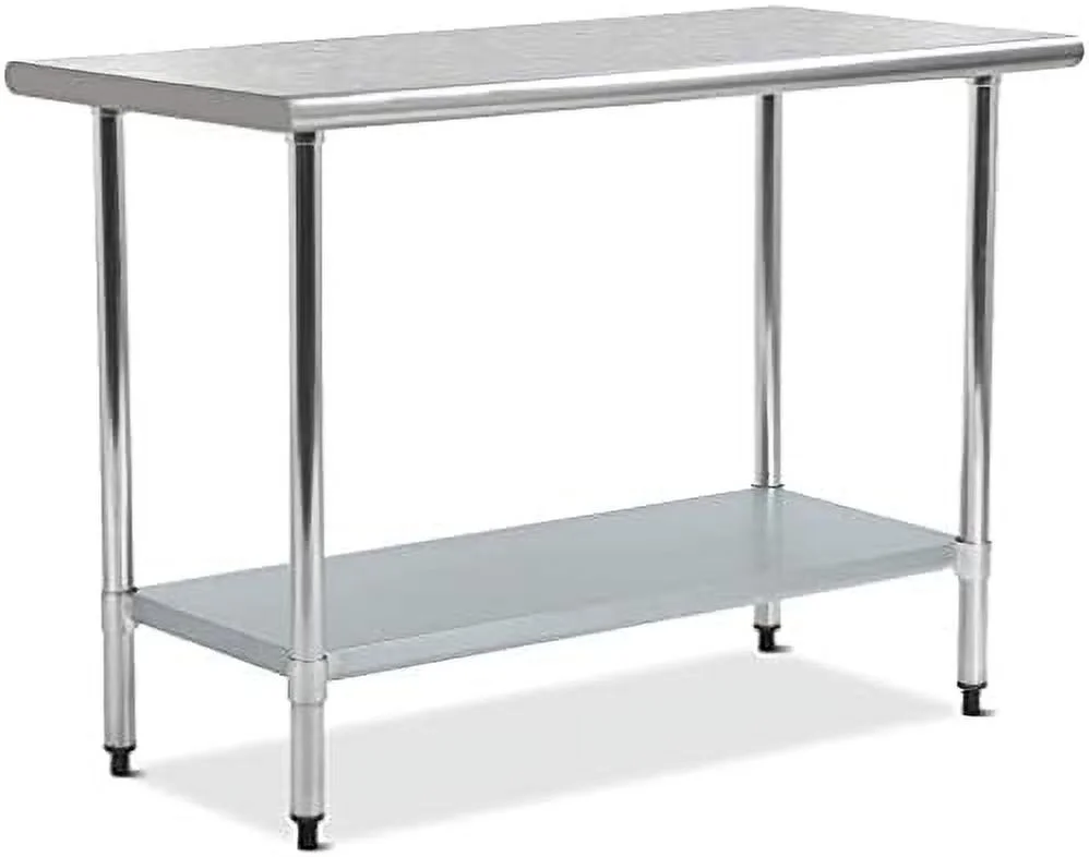 SQSFCB Kitchen Work Table Stainless Steel NSF Commercial Worktable with Adjustable   24 X 48 Inches  Scratch Resistant Heavy Duty Metal Food Prep Table for Garage Restaurant Kitchen Silve