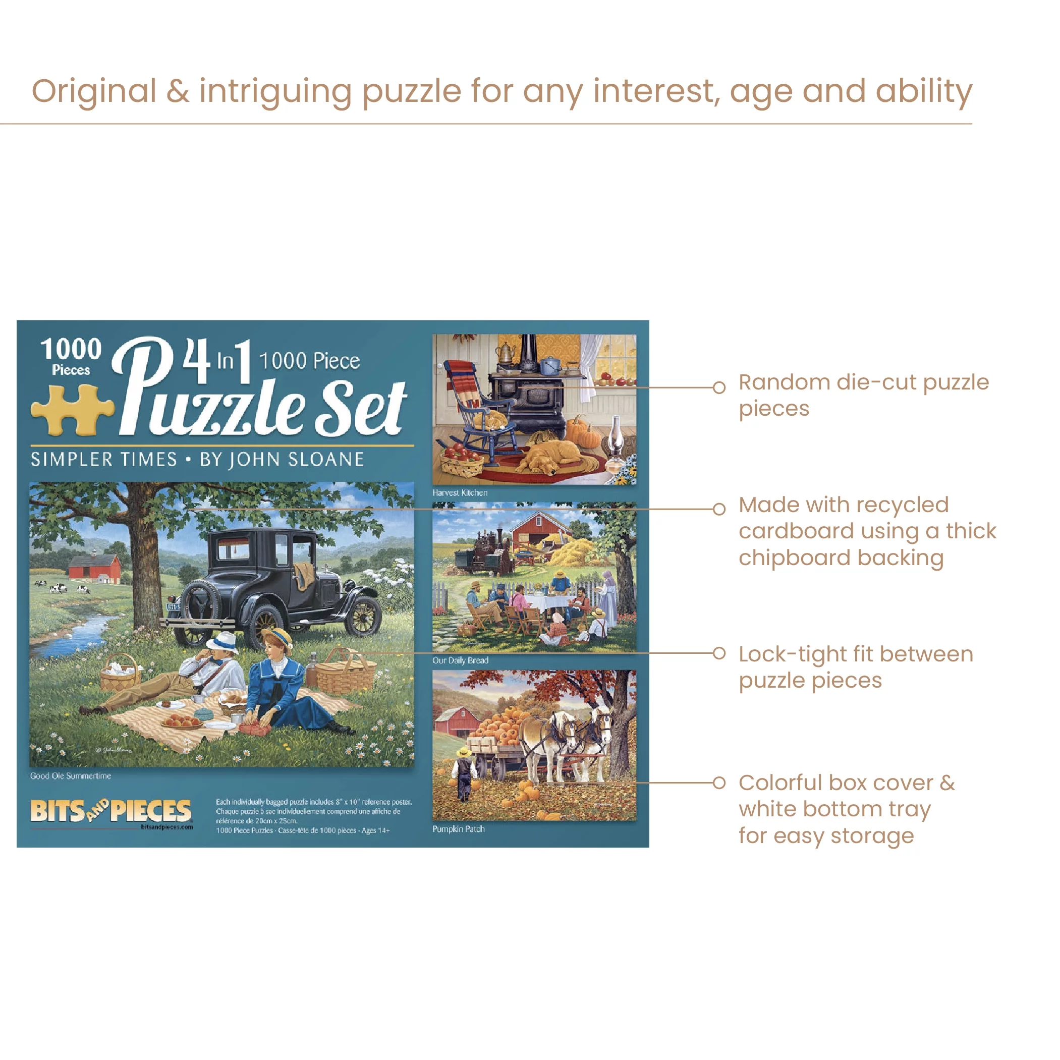 Bits and Pieces - 4-In-1 Multi-Pack Simpler Times 1000 Piece Jigsaw Puzzles for Adults - Each Puzzle Measures 20