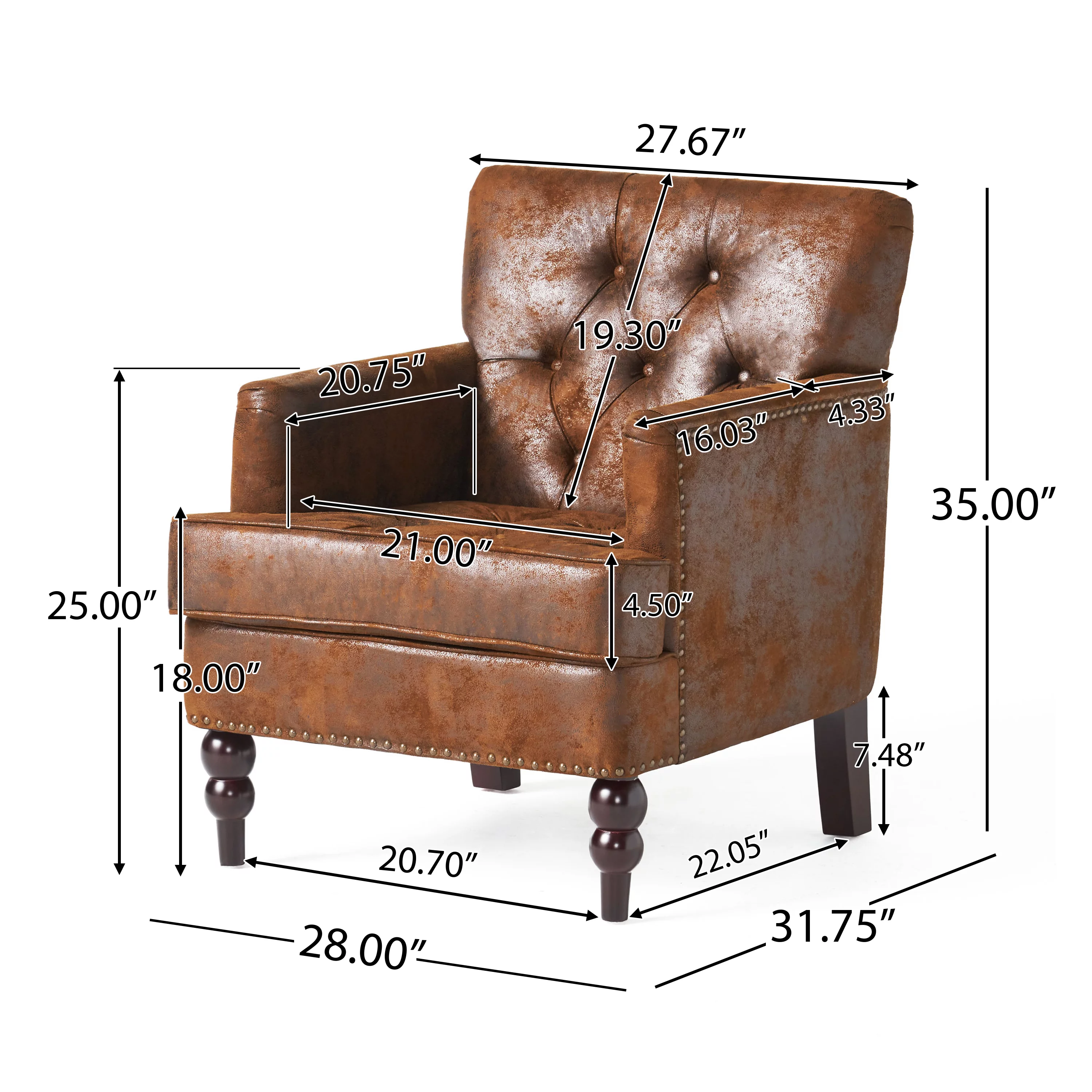 Randi Fabric Tufted Club Chair, Brown