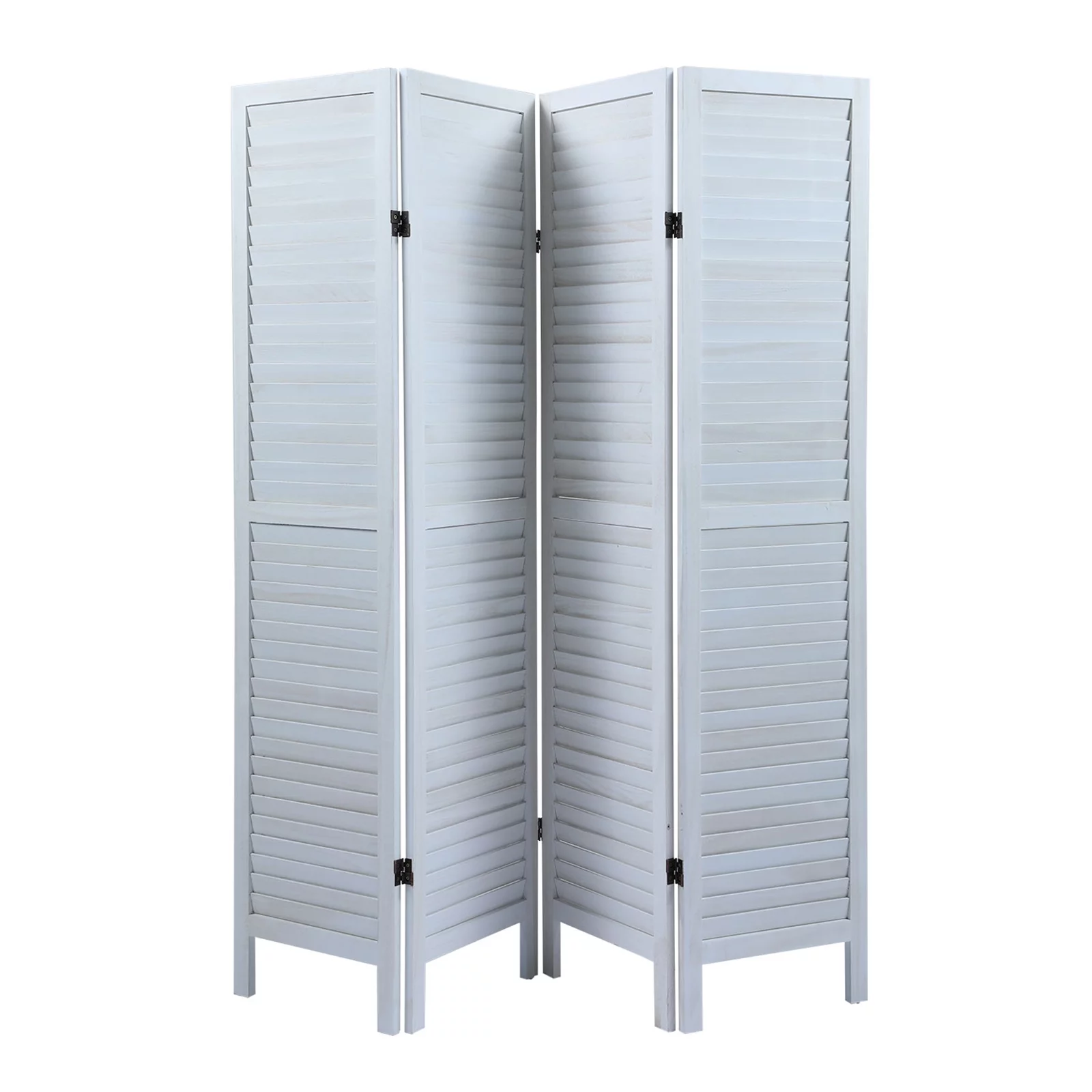 Anself Sycamore wood 4 Panel Screen Folding Louvered Room Divider - Old white