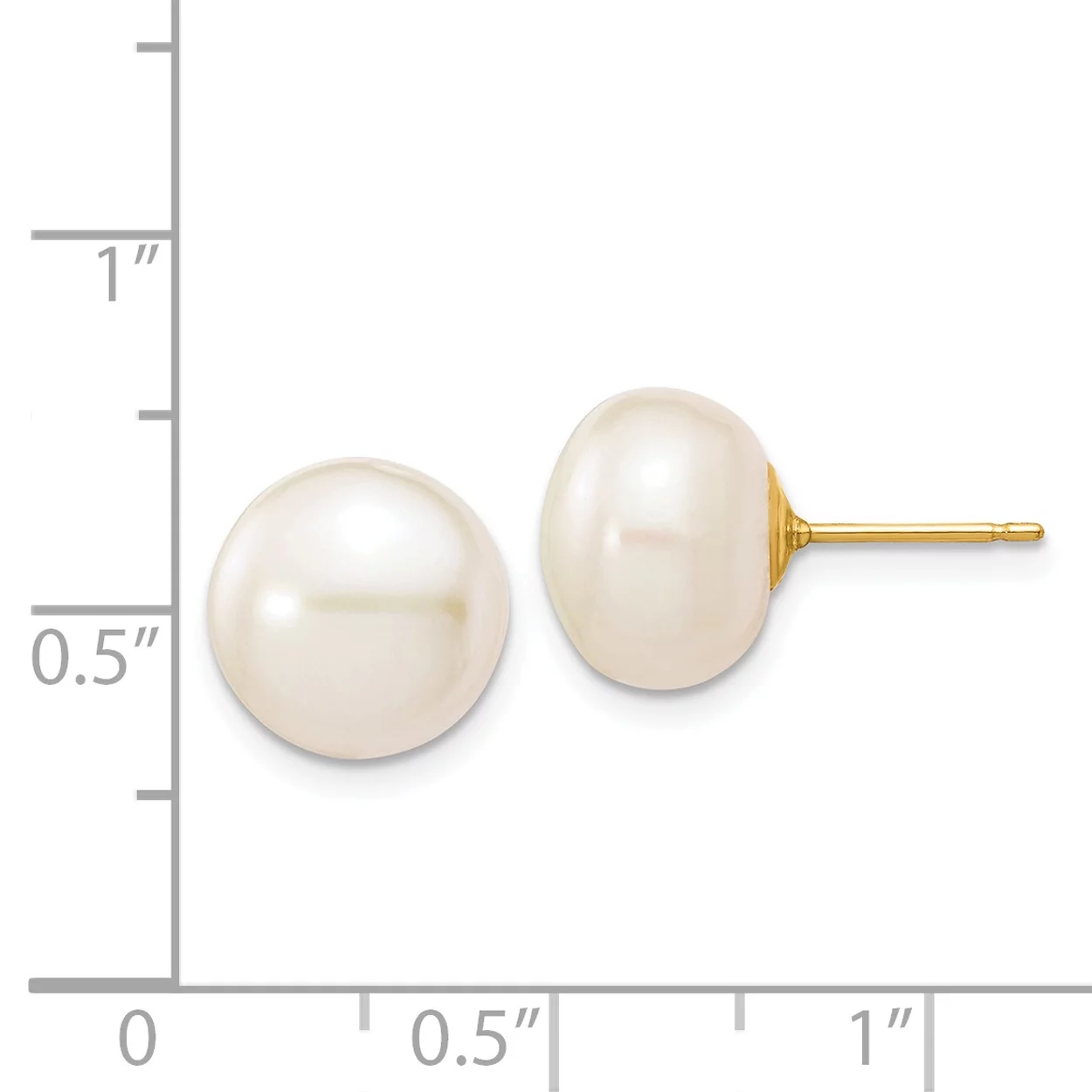 Carat in Karats 14K Yellow Gold White Button Freshwater Cultured Pearl Stud Post Earrings (10 to 11mm (range))