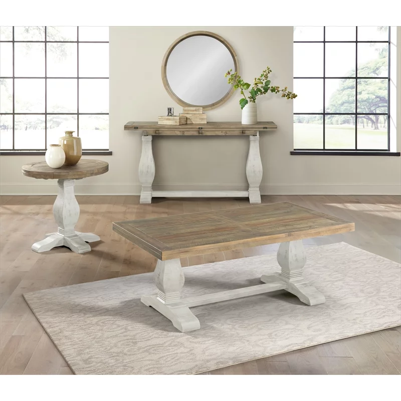 Home Square 2-Piece Set with Napa Solid Wood Coffee Table & End Table in White