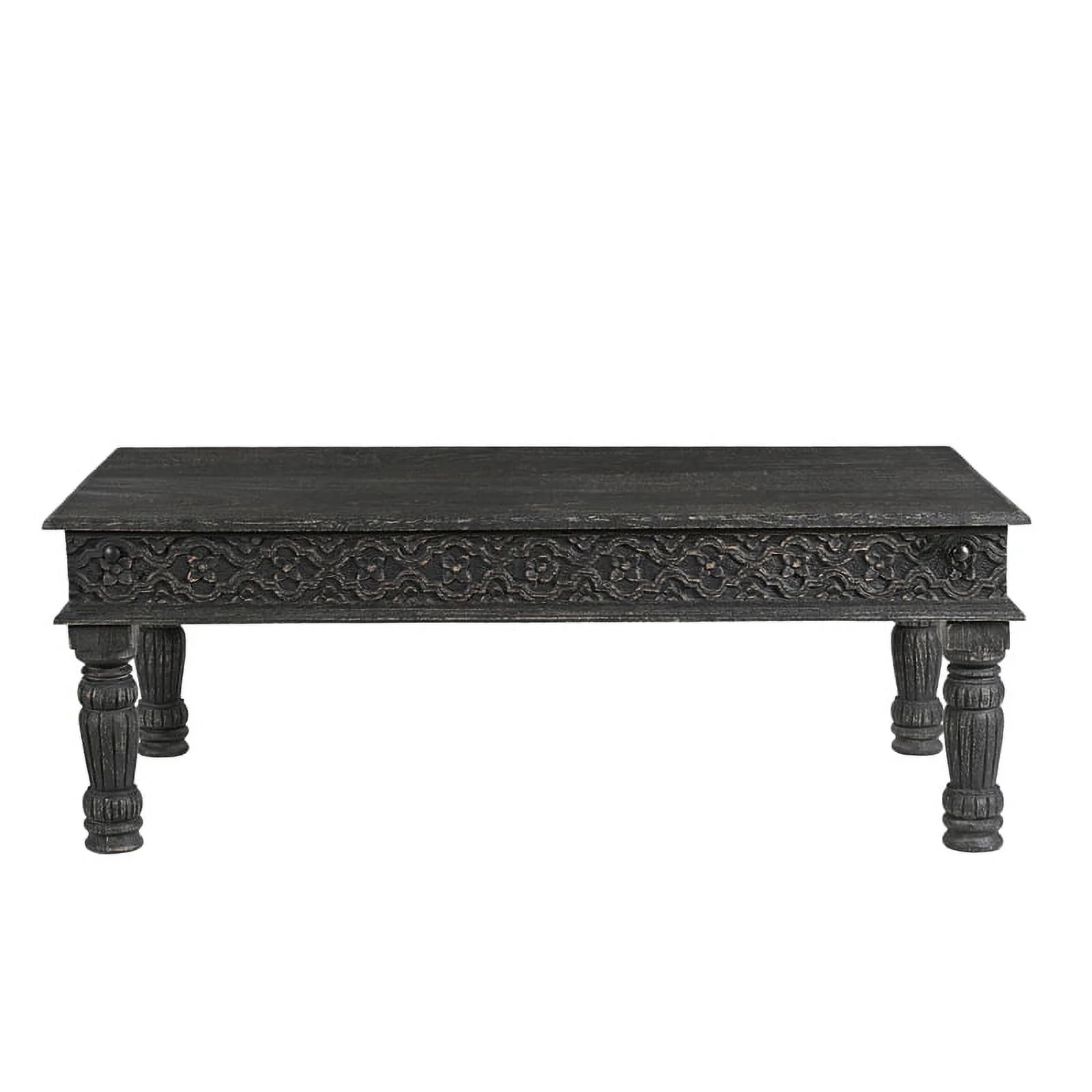 Taran Designs Milton Carved Solid Wood Coffee Table in Black