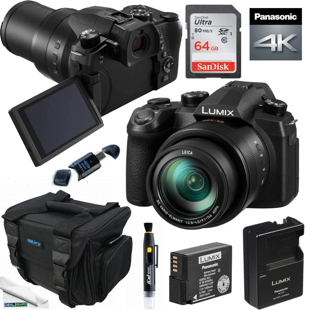 PANASONIC LUMIX FZ1000 II 20.1MP Digital Camera, 16x 25-400mm LEICA DC Lens, 4K Video, Optical Image Stabilizer and 3.0-inch Display – Point and Shoot Camera - DC-FZ1000M2 (Black) - 64GB Essential Kit