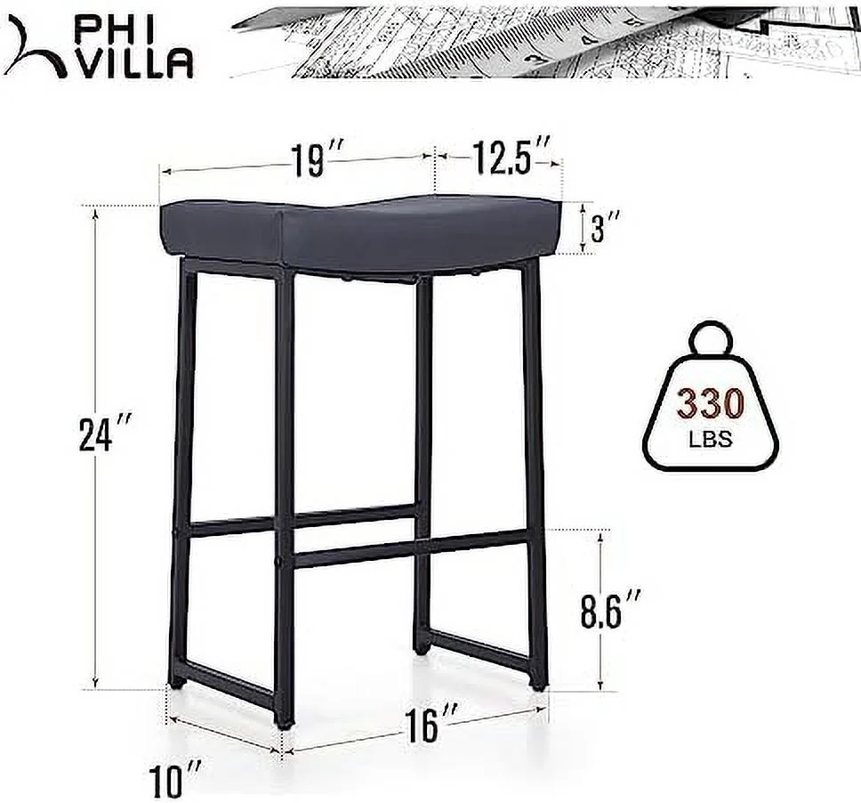 Stools Set of 4 - Counter Height 24 Inches Barstools  Backless JOMA Gold Barstools with Upholstered Faux Leather - Stylish Farmhouse Island Chairs for Kitchen Counter