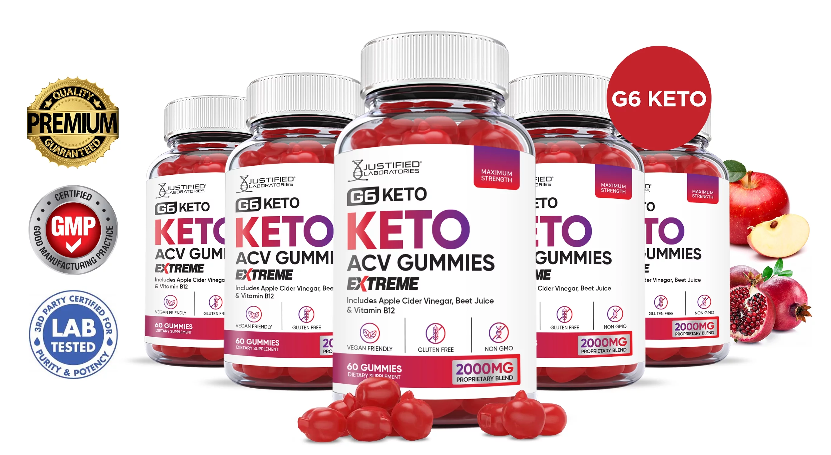 (5 Pack) G6 Keto Extreme ACV Gummies 2000mg Dietary Supplement 300 Gummys