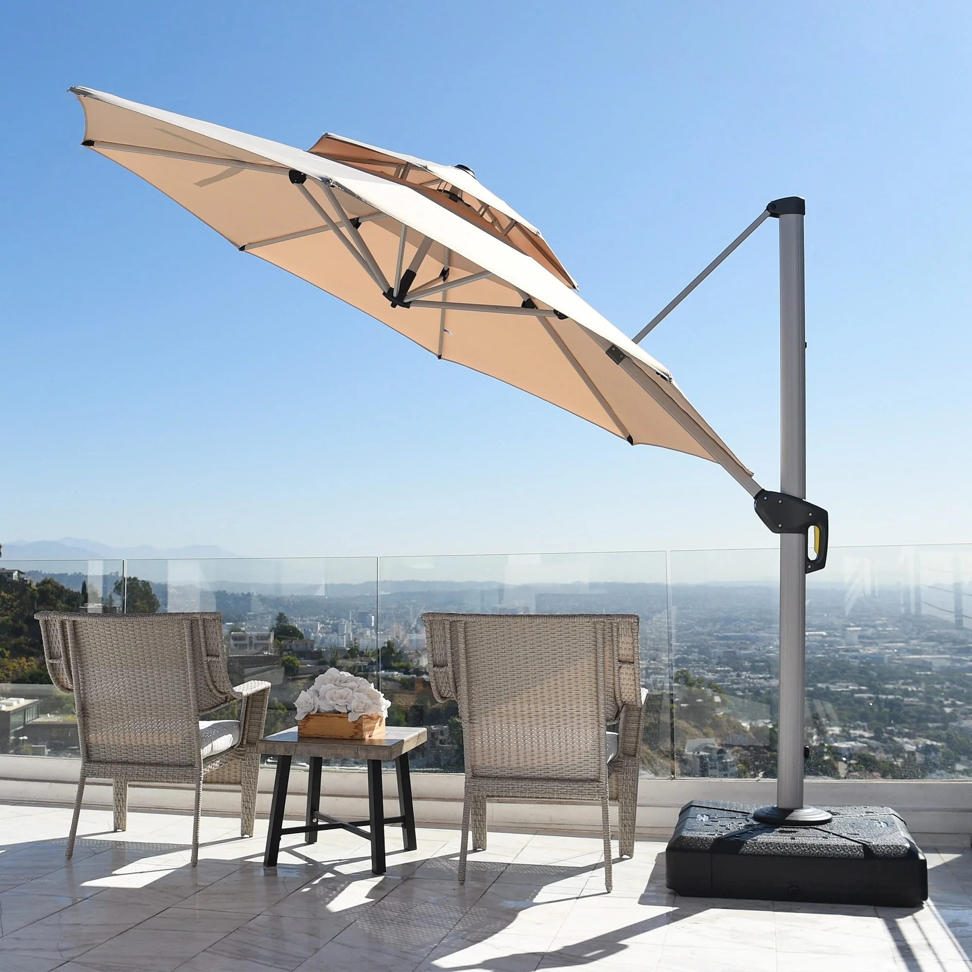 PURPLE LEAF  11 ft Round Offset Hanging Patio Umbrella Beige