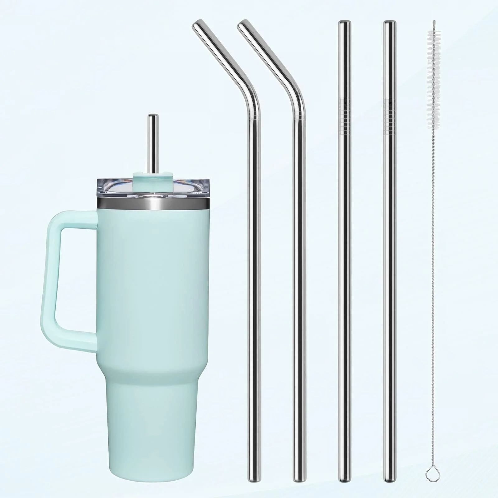 4 PCS Stainless Steel Replacement Straws for Stanley Cup 40oz, Reusable Straws Compatible with Stanley Quencher Adventure Travel Tumbler