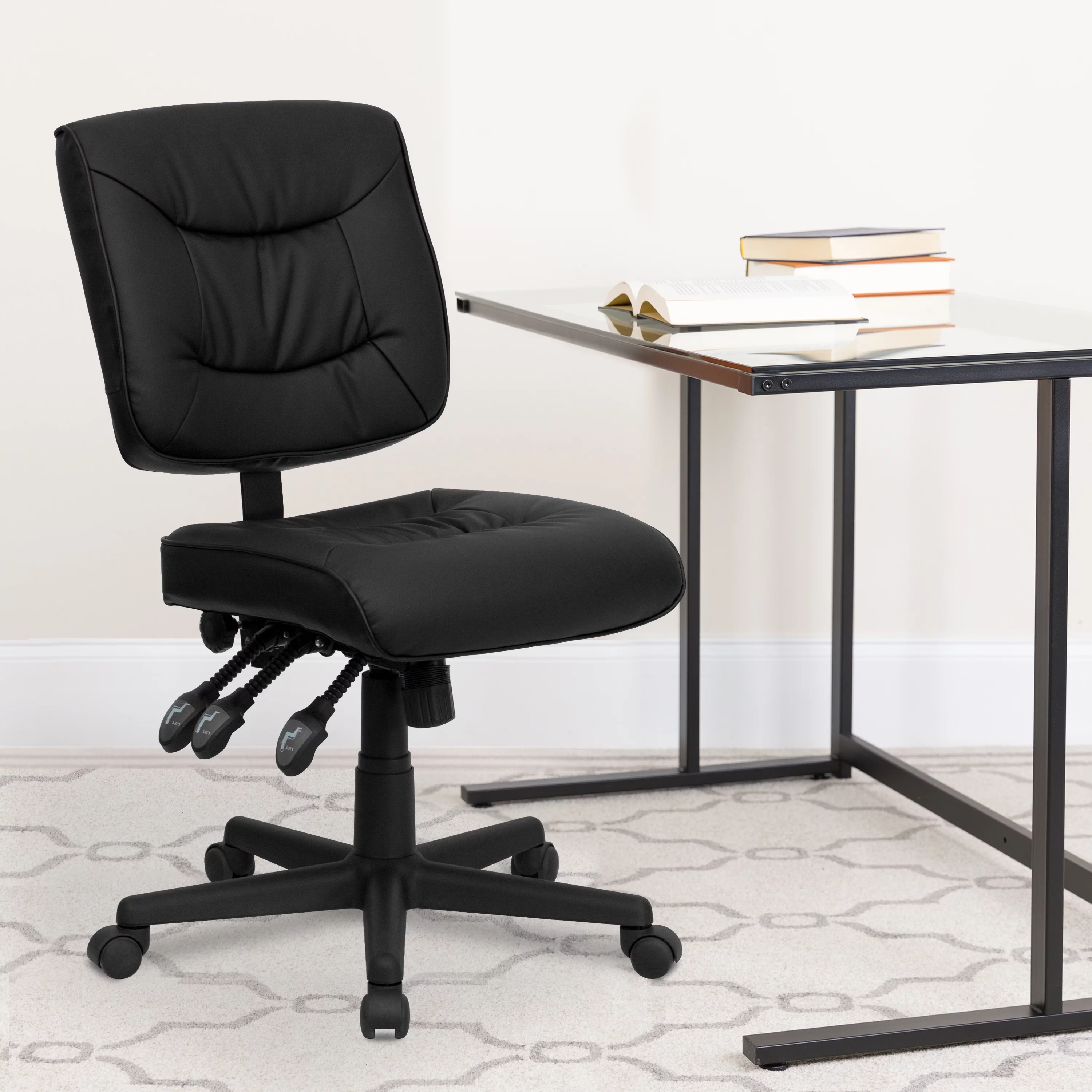 Emma + Oliver Mid-Back Black LeatherSoft Multifunction Swivel Ergonomic Task Office Chair
