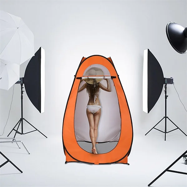 Portable Pop Up Toilet Shower Tent with Carrying Bag and 4 Metal Mounting Stakes, Shinpt 4ft Privacy Shower Tent with Steel Wire Construction, Instant Outdoor Shower Tent, Orange