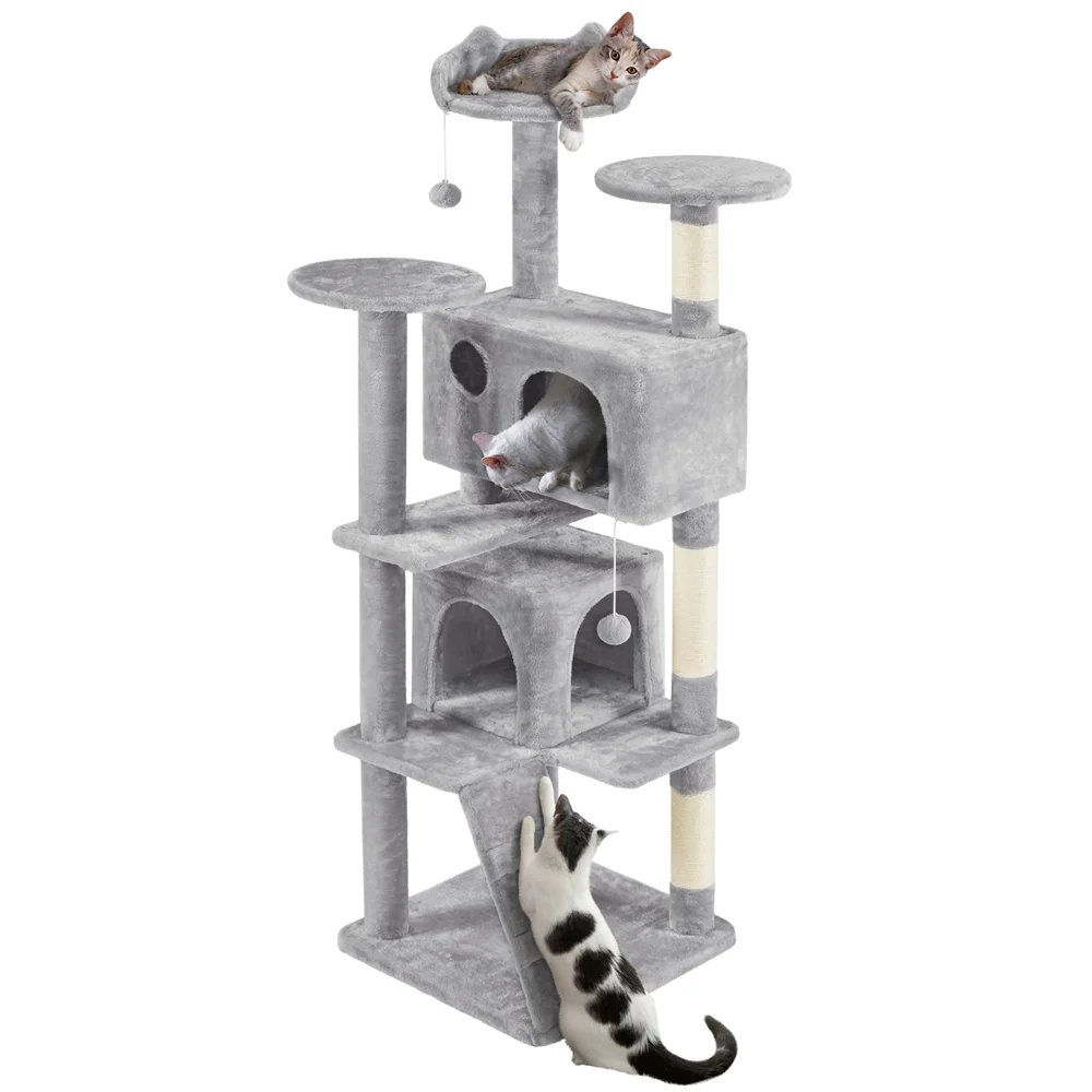 Yaheetech 70'' H Multilevel Cat Tree Tower w/ 2 Condos & 3 Platforms, Light Gray