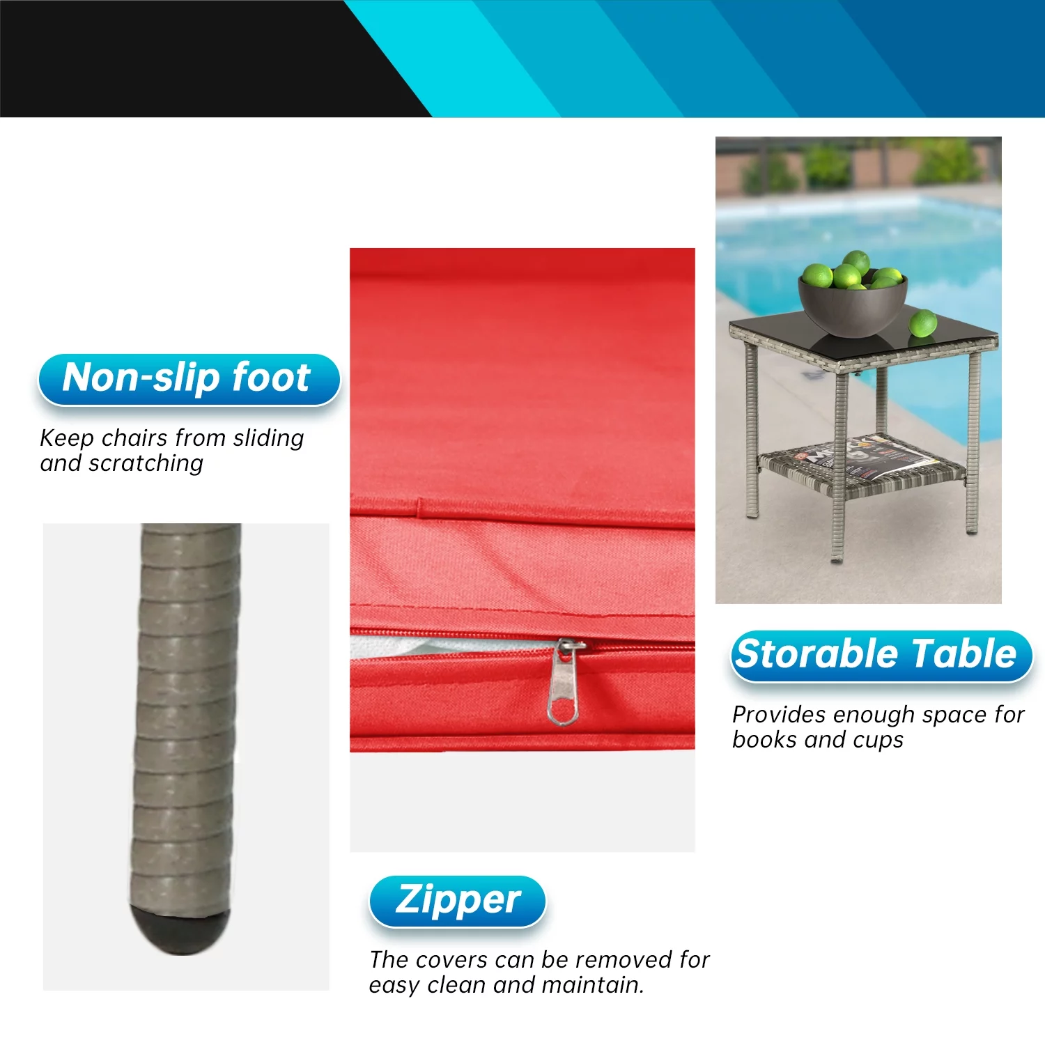 Dkelincs 3 Piece Patio Furniture Set Wicker Rattan Chair Outdoor Bistro with Cushion and Glass Coffee Table for Balcony Yard Poolside, Red