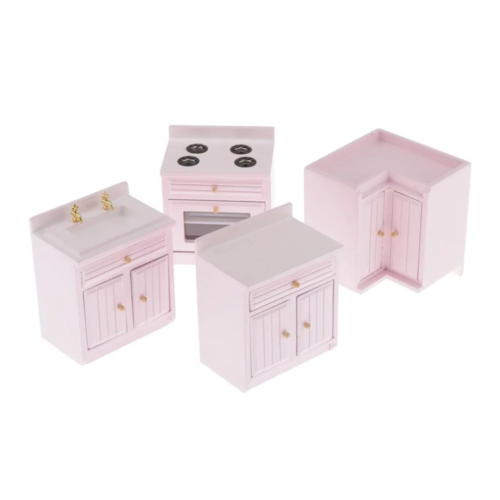 Dollhouse Miniature Kitchen Furniture Cabinet Sink Set 1:12 Scale Model, Doll House Furnishings and Pretend Play Toy