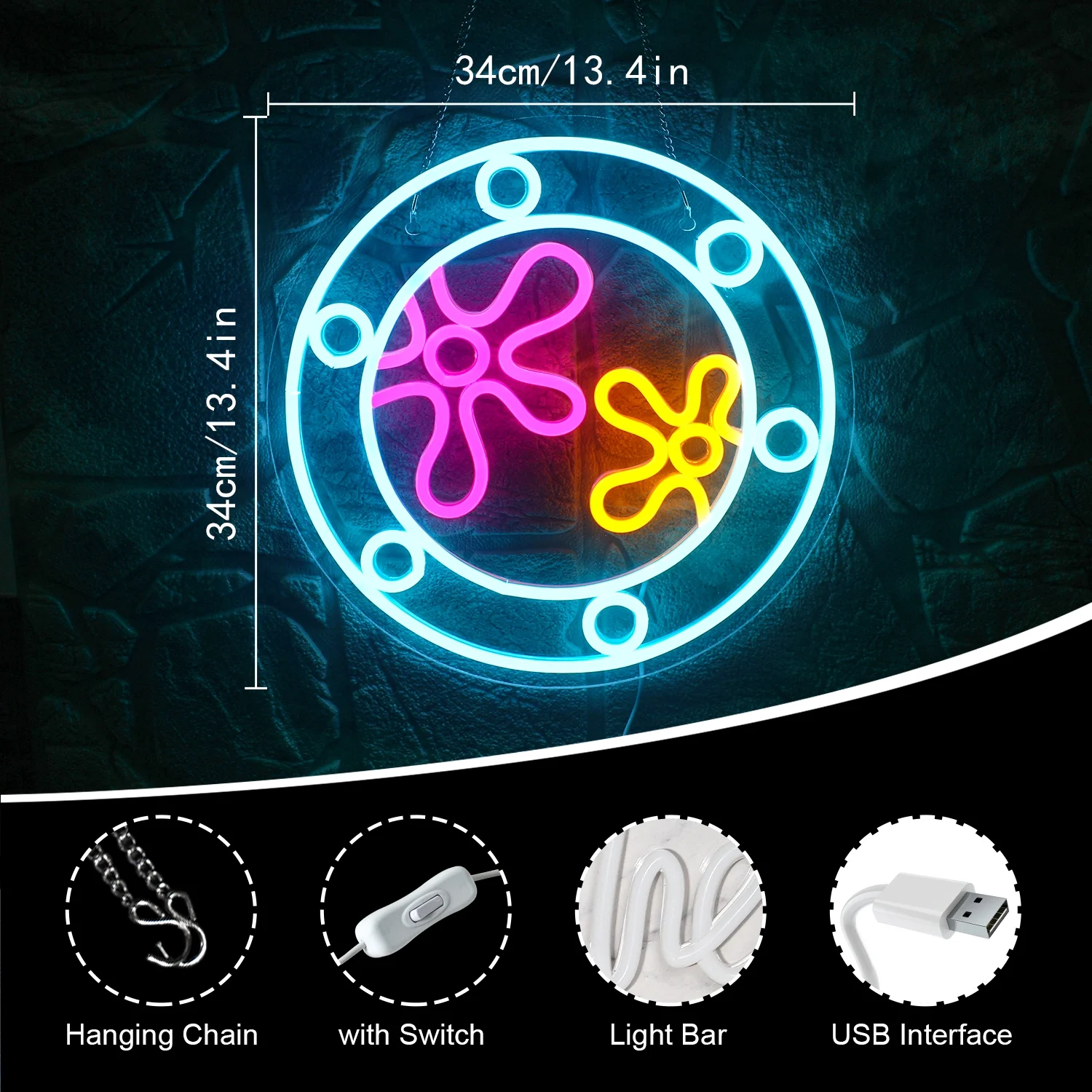 Wanxing Ocean World Porthole LED Neon Light Signs USB Power for Home Game Room Party Decoration