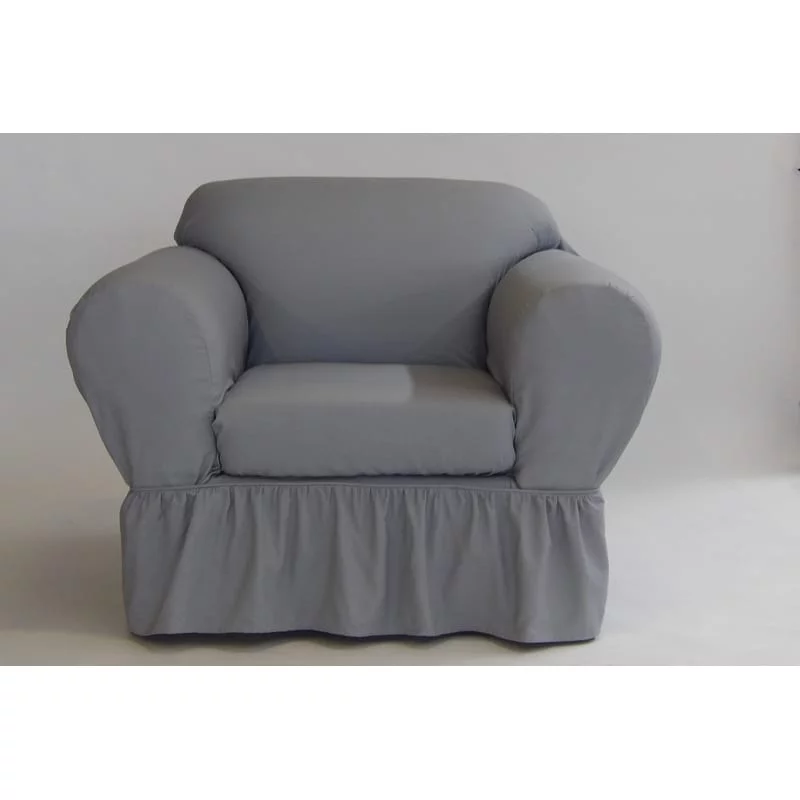 Classic Slipcovers Washed cotton Ruffled 2 piece chair slipcover Grey
