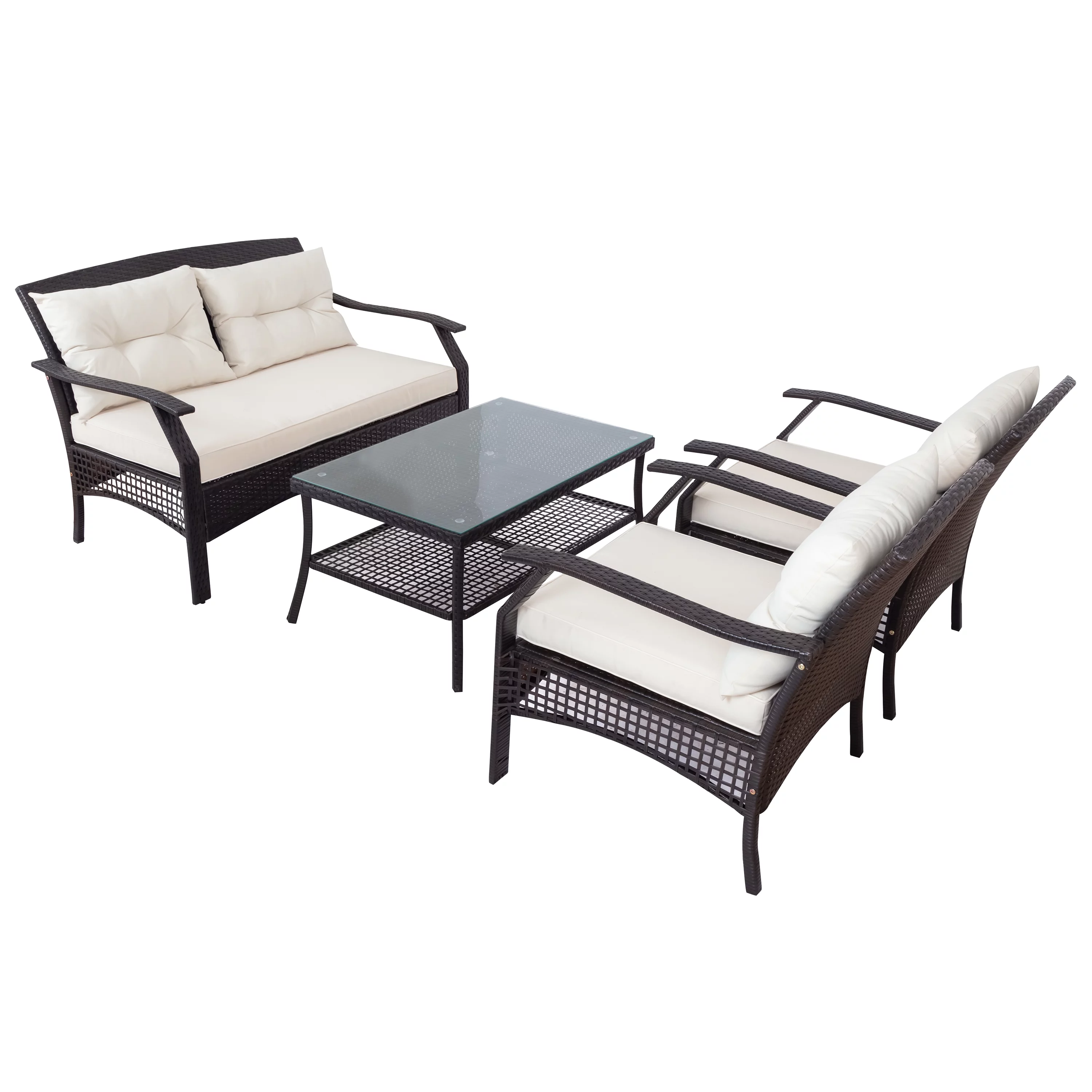 4-piece outdoor patio furniture set, outdoor pullout sofa, also suitable for different scenarios such as poolside, backyard, garden, patio (beige)