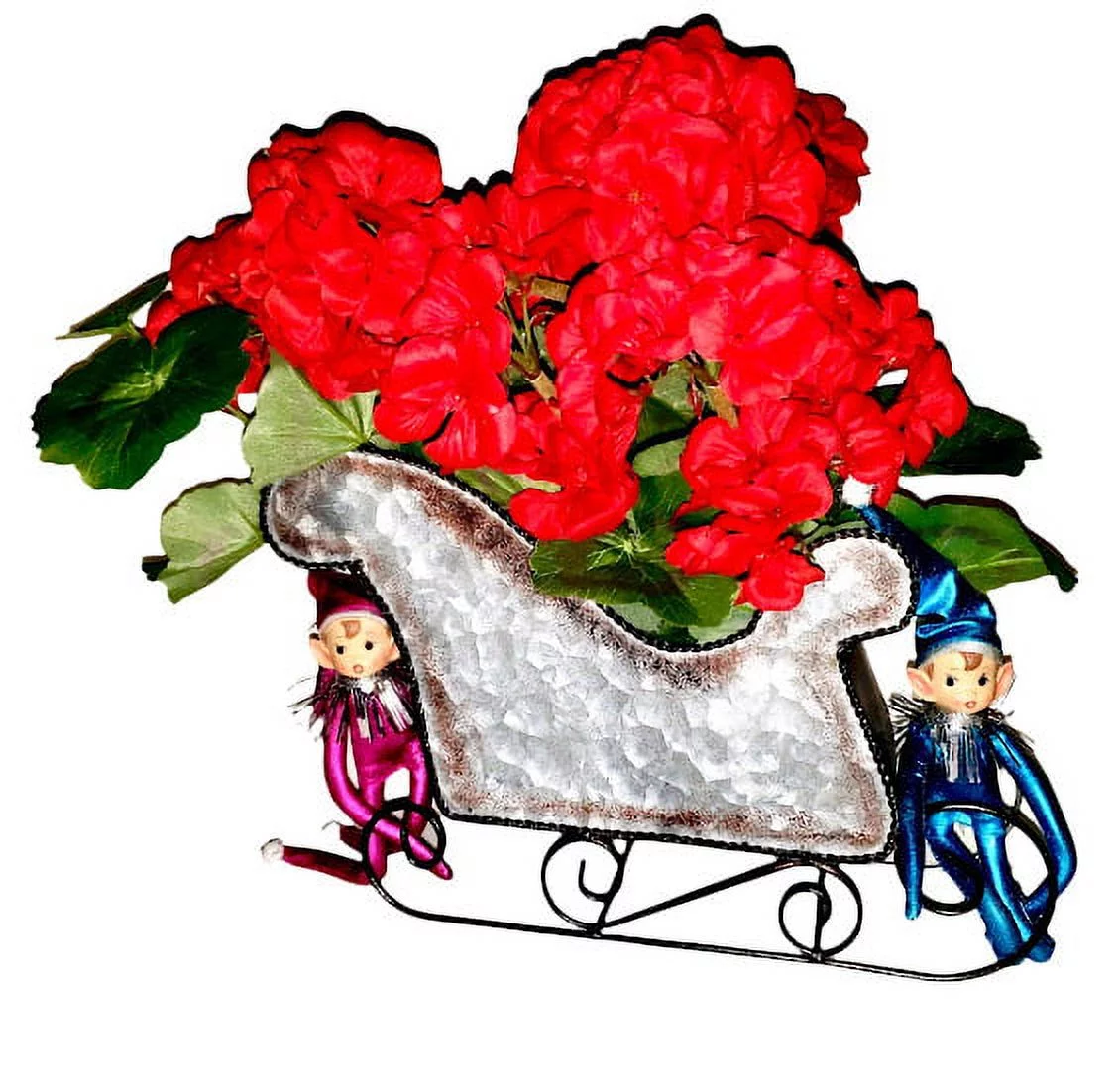 Burton & Burton Christmas Decoration Galvanized Tin SANTA Claus SLEIGH Planter Holiday Decor  11.5