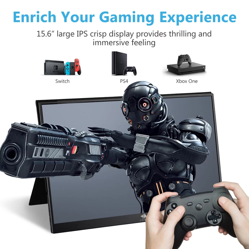 Z-Edge Portable Monitor 15.6 inch FHD IPS Secondary Monitor USB-C Port for PC Smartphone
