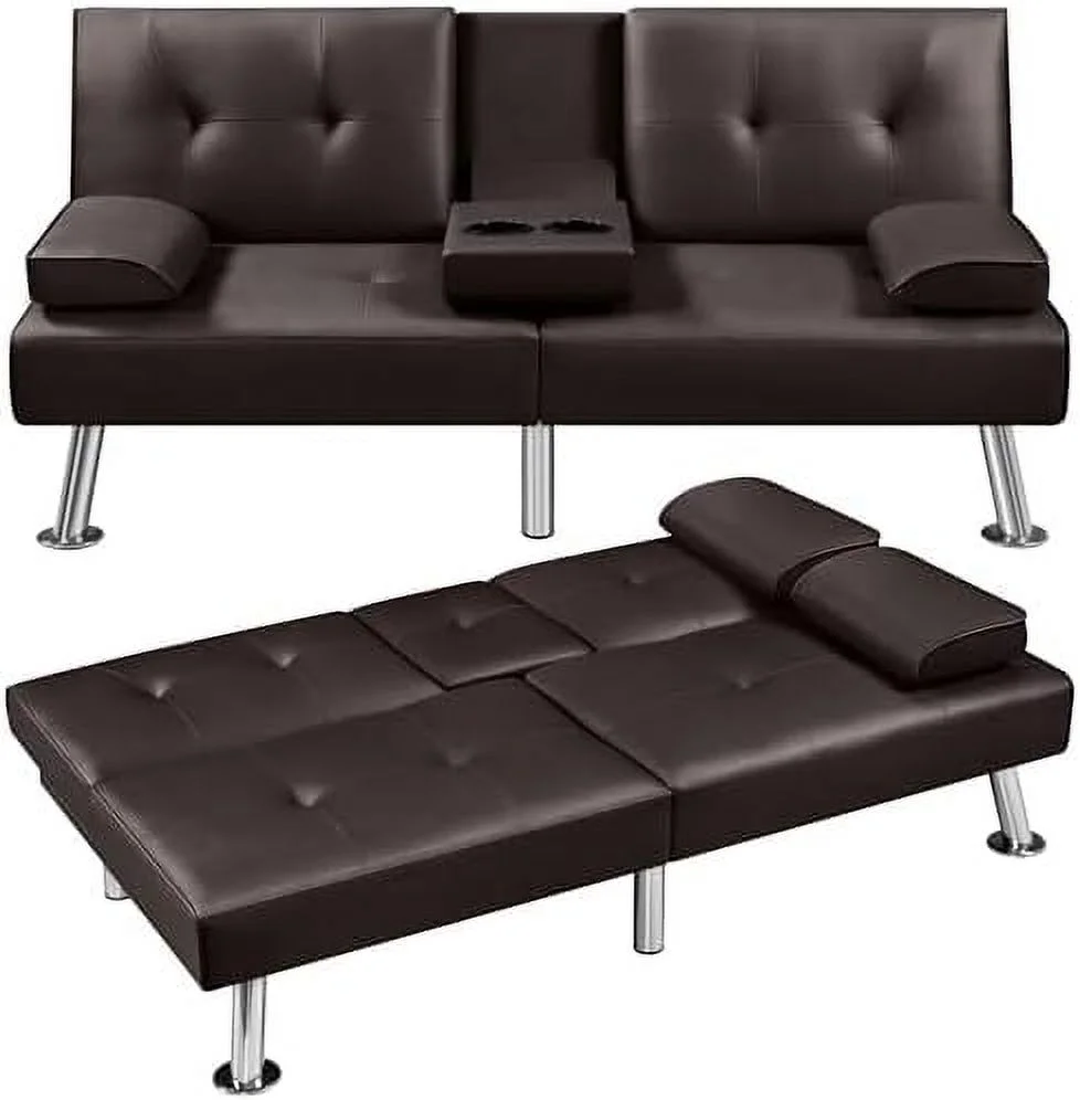 FDSHOIYN Convertible Sofa Bed Adjustable Couch Sleeper Modern Faux Leather Recliner Reversible Loveseat Folding Daybed Guest Bed  Removable Armrests  Cup Holders  3 Angles  772lb Capacity