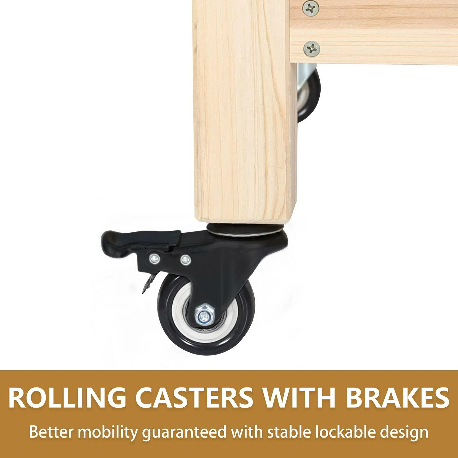 Veikous Wooden Raised Garden Bed with Lockable Wheels and Liner