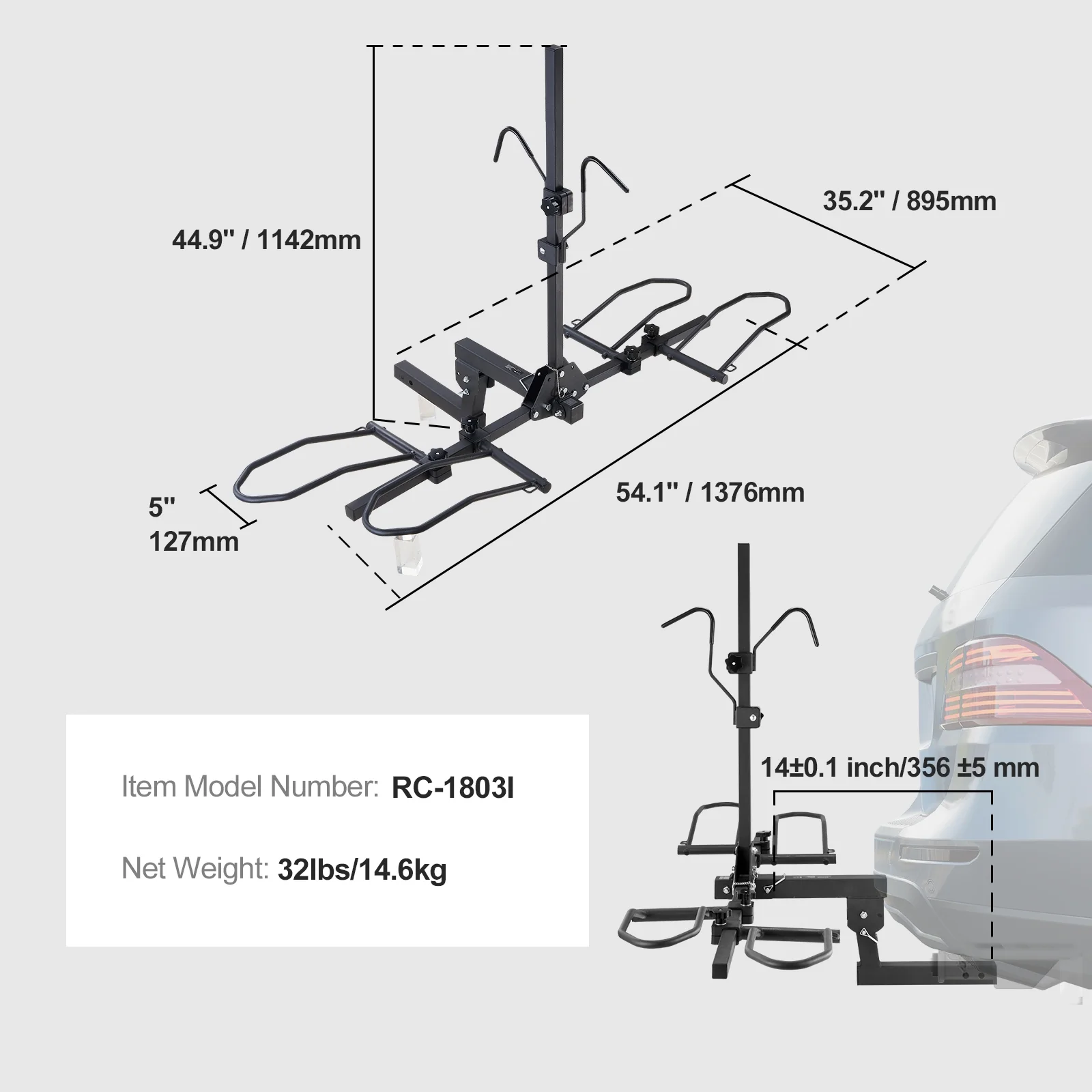 SKYSHALO Hitch Mount 160lbs Folding Carrier Car Truck SUV 2