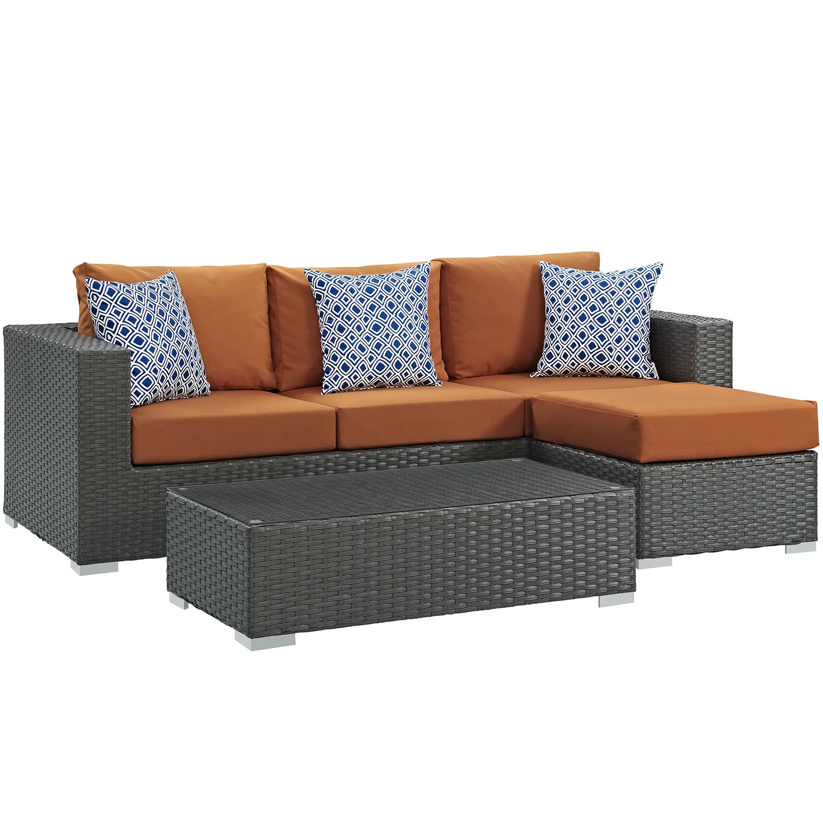 Modern Contemporary Urban Design Outdoor Patio Balcony Three PCS Sectional Sofa Set, Orange, Rattan